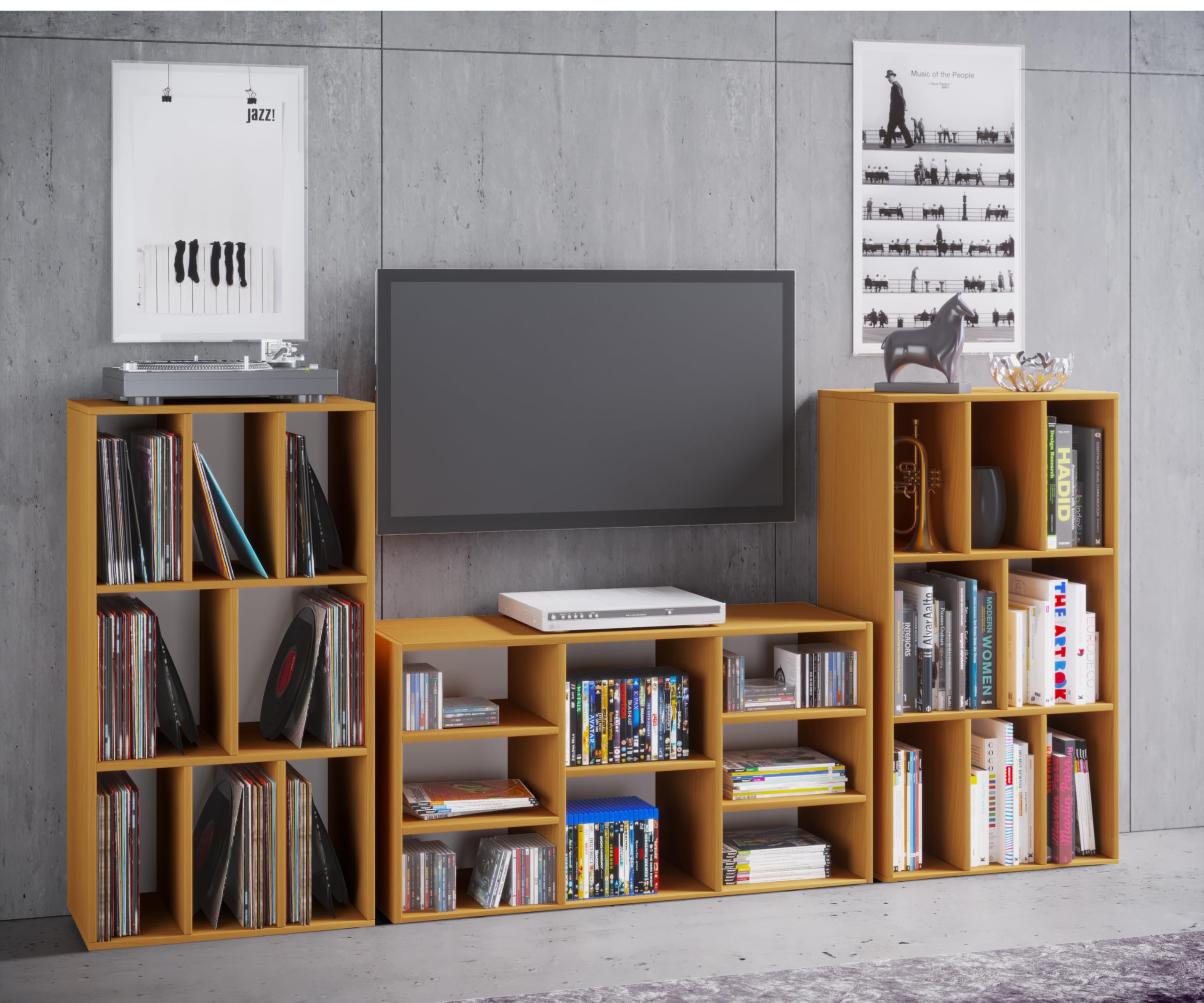 VCM Holz Schallplattenregal | Raumteiler | Maße H. 120 x B. 60 x T. 40 cm | Medienregal - Schaltino
