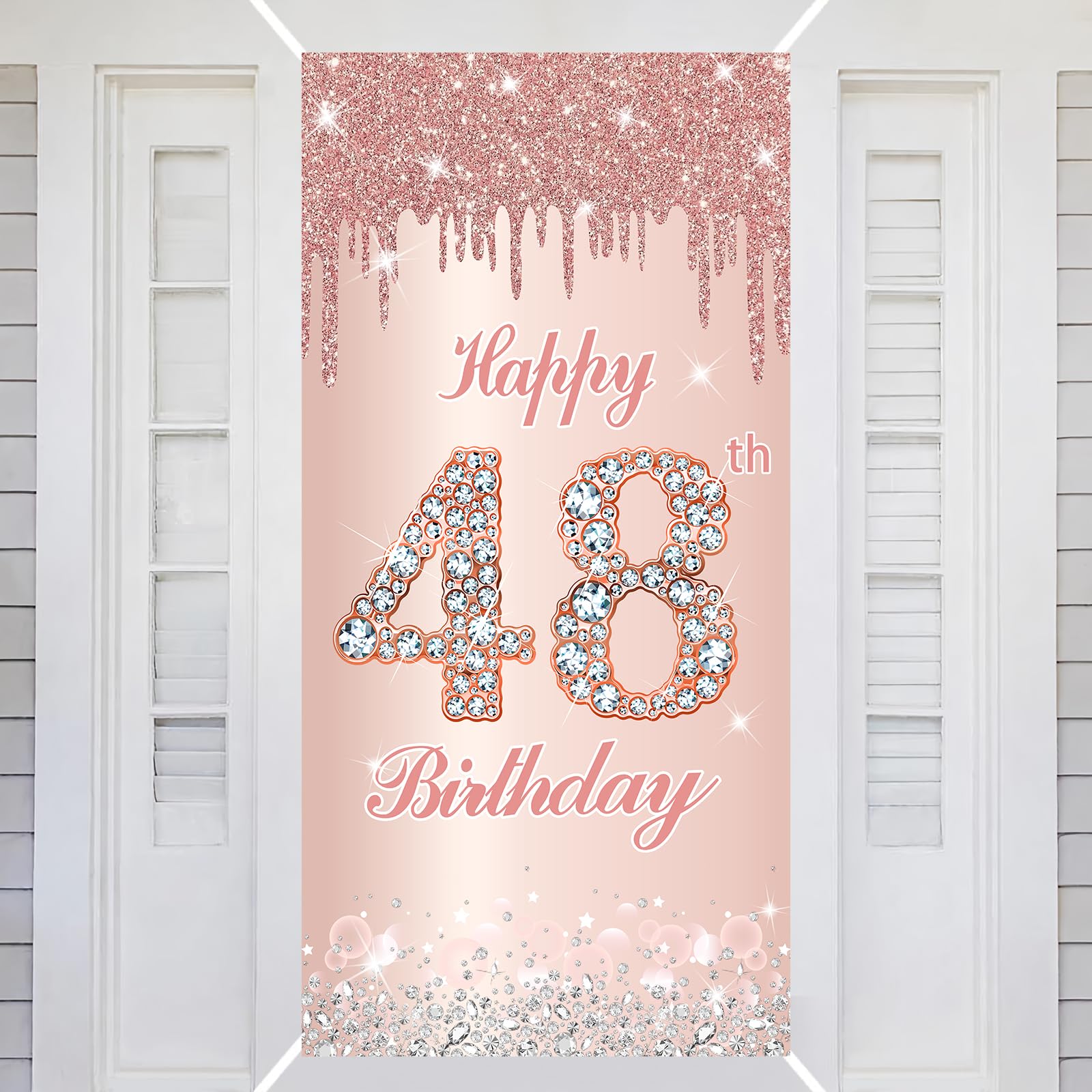 48th Happy Birthday Decorations Door Banner Pink Rose Birthday Banner for Party Backdrop for Women Door Cover Party Decoration Supplies Poster — image 1