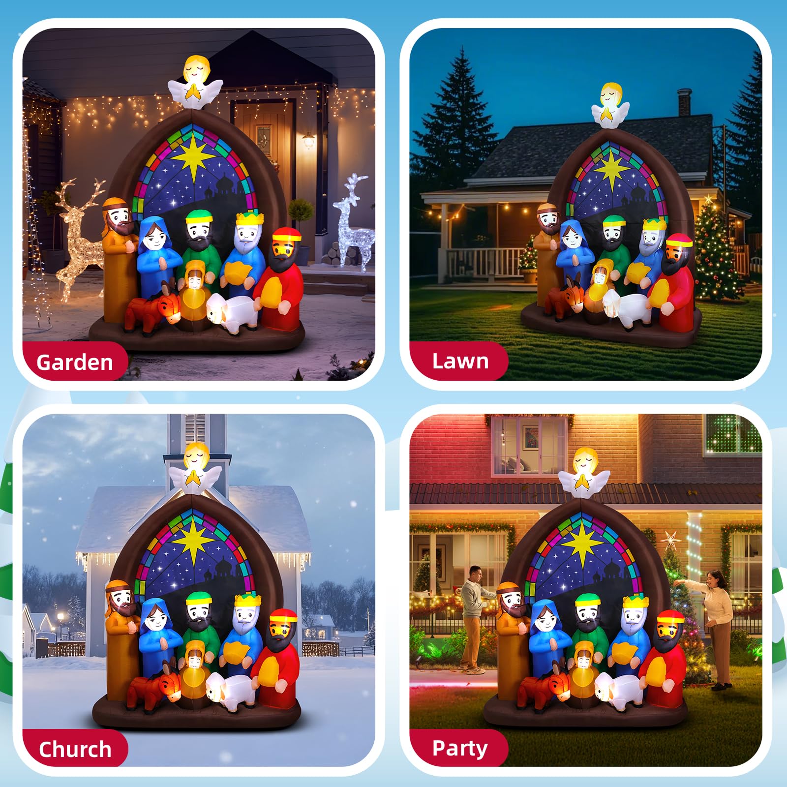 Crèche de Noël Gonflable de 2,4 m avec lumières LED, Grande crèche de Noël Gonflable Jésus pour Jardin, pelouse, église, décoration de Noël