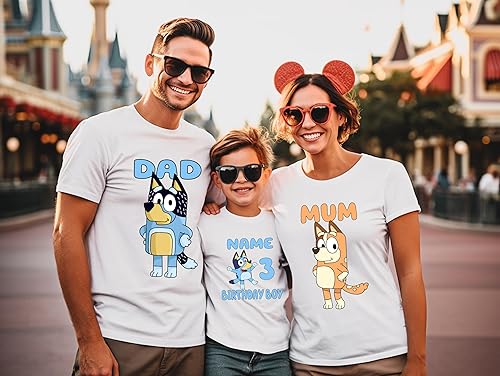Miniatura 4 de Bluey Personalized Family Birthday Shirt, Family Matching Cartoon Shirts, Dog T-Shirt for Kids