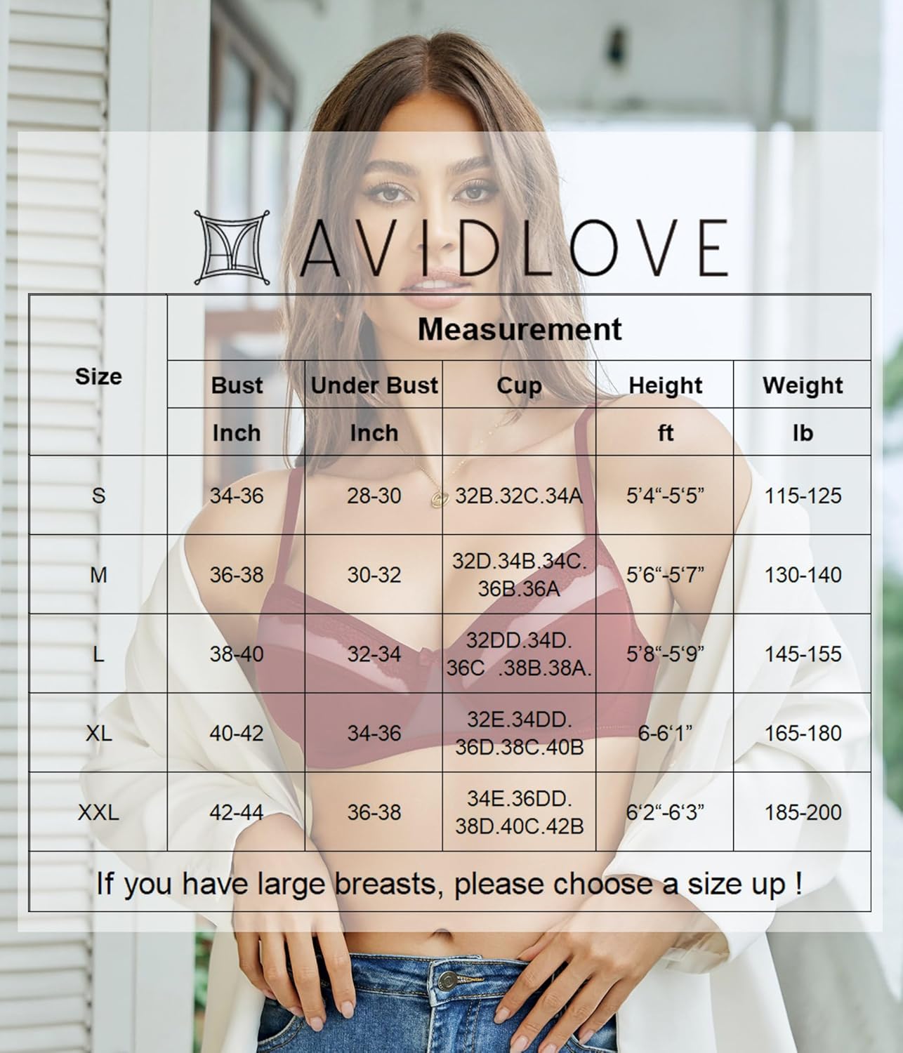 Avidlove Women's Bras Underwire Sexy Lace Sheer Ultra Light Everyday Lingerie Bras Burgundy XXL - Image 7