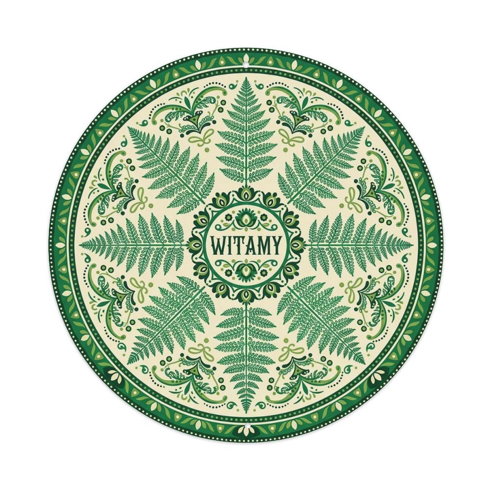Vintage Polish Folk Art Witamy Welcome Lady Fern Metal Tin Sign
