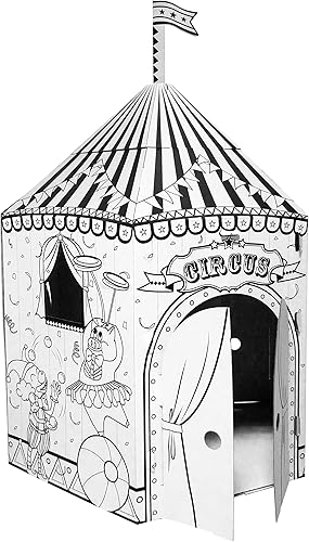 Adventure Awaits! Casa de juegos de circo de cartón para niños, colorea, dibuja y personaliza, ideal para jugar y hacer manualidades