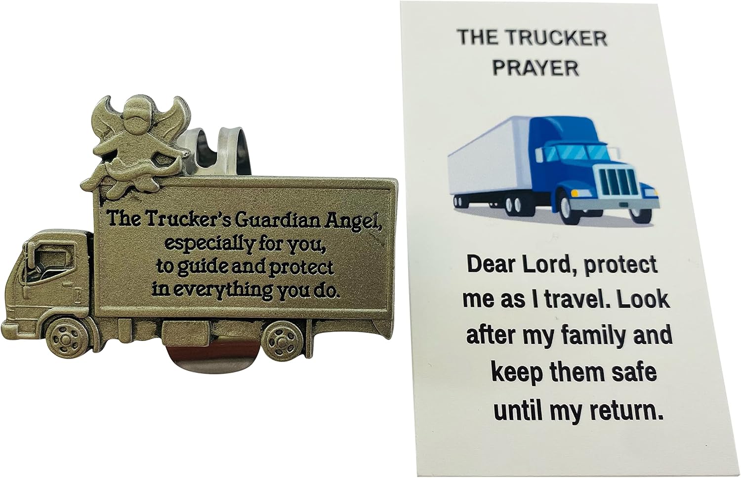 Westmon Works Truck Driver Visor Clip with Truckers Prayer Card Guardian Angel Road Safety Driving Set