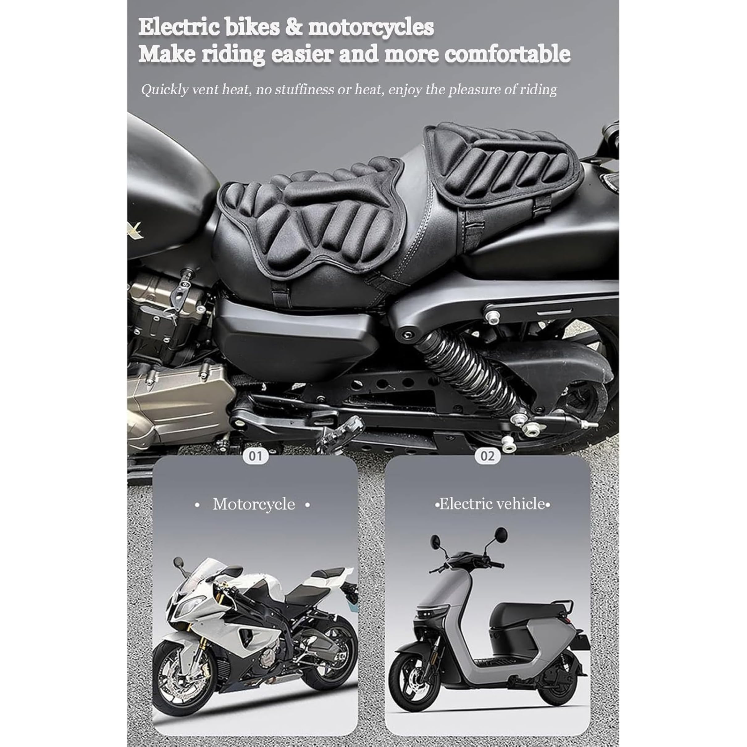 Motorrad Sitzkissen Komfort Für Harley Davidson Dyna Street Bob | Motorradsitzauflage,Stosdaempfend,Druckentlastung,Rutschfest,Atmungsaktiv,Doppelgurte,Wasserdicht,Vibrationsdaempfung