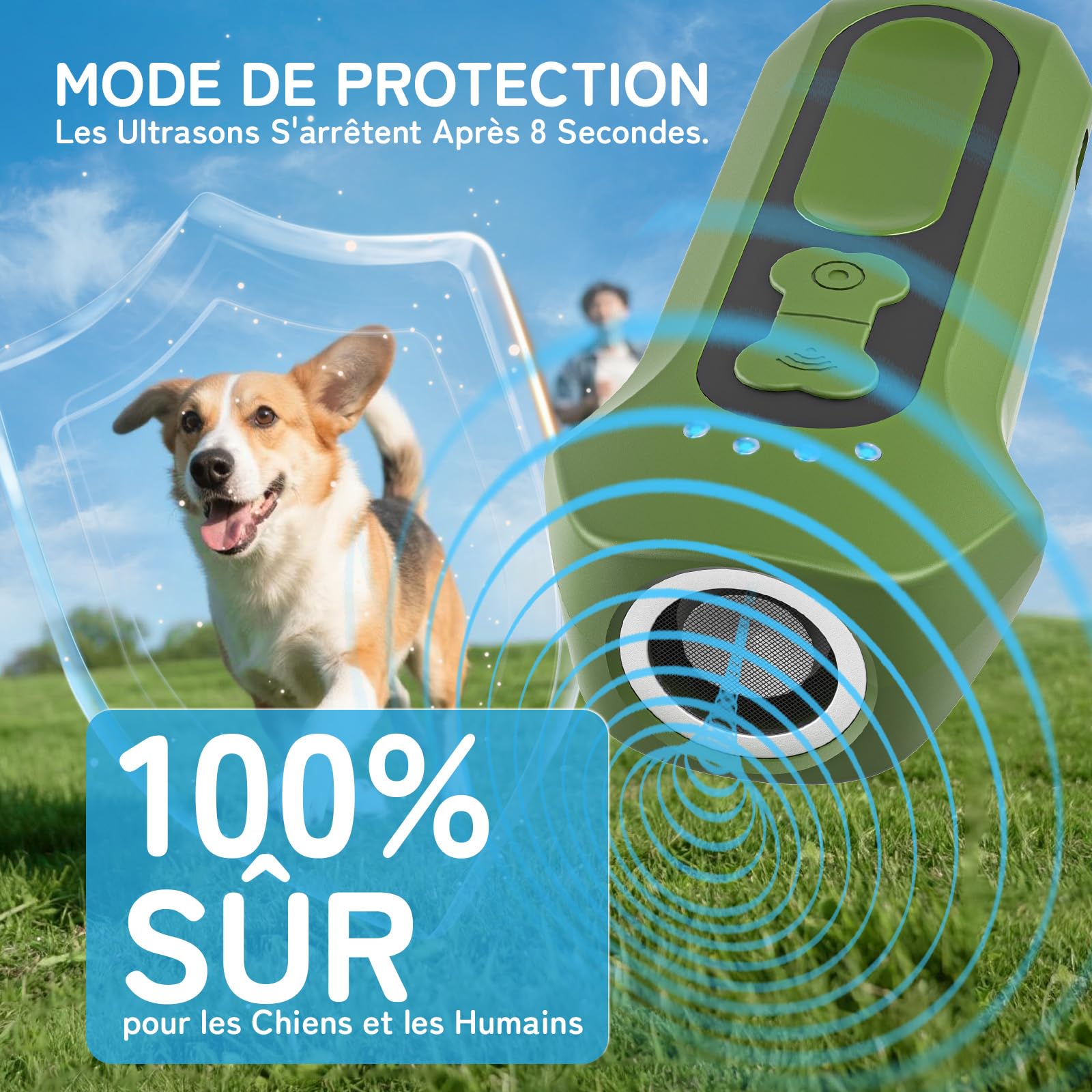 Anti Aboiement Chien, Dispositif de Dissuasion à Ultrasons pour Chiens, Dispositif Portable D'arrêt D'aboiement de Chien, Sûr et Humain, Contrôle des Aboiements de 15 m