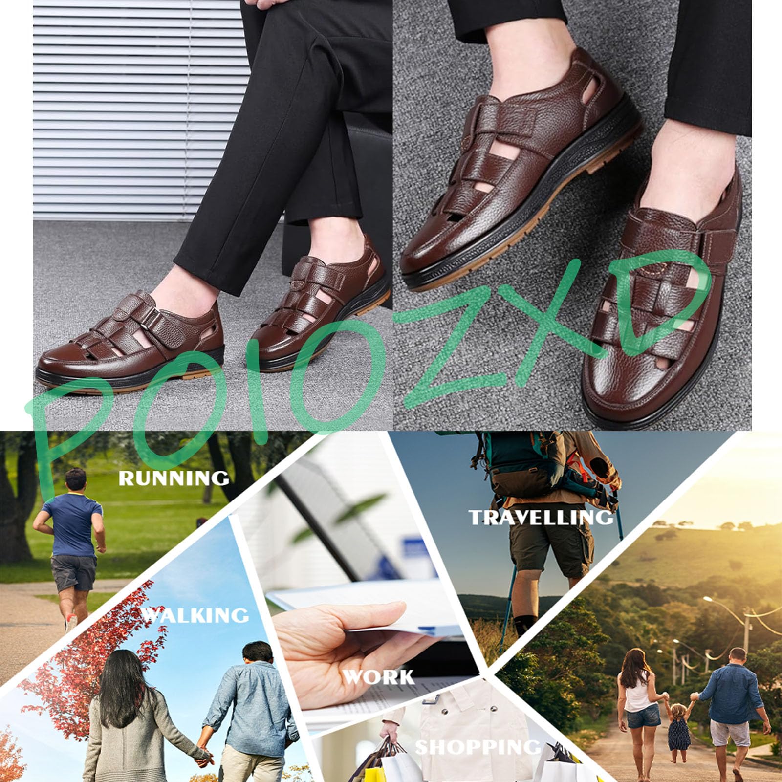 Sandalias huecas para hombre con puntera cerrada, de piel, ligeras, antideslizantes, transpirables, ajustables, para senderismo, informales, caminar, atléticas, para deportes al aire libre