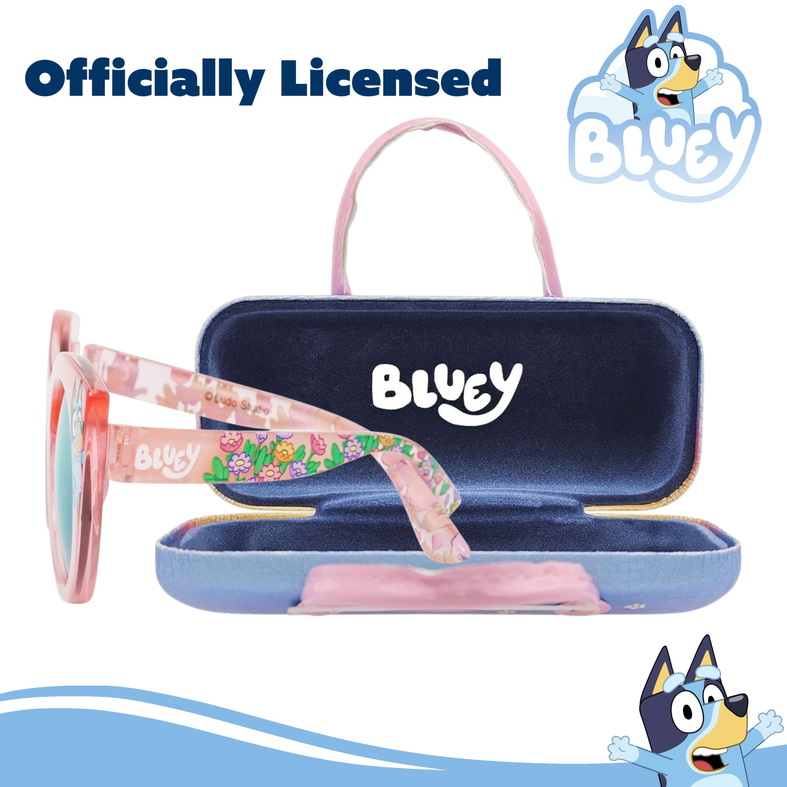 Arkaid BLUEY - Gafas de sol para niñas con funda | Estuche oficial BLUEY para gafas de sol con mini asa y UV 400 tonos | Talla para niños