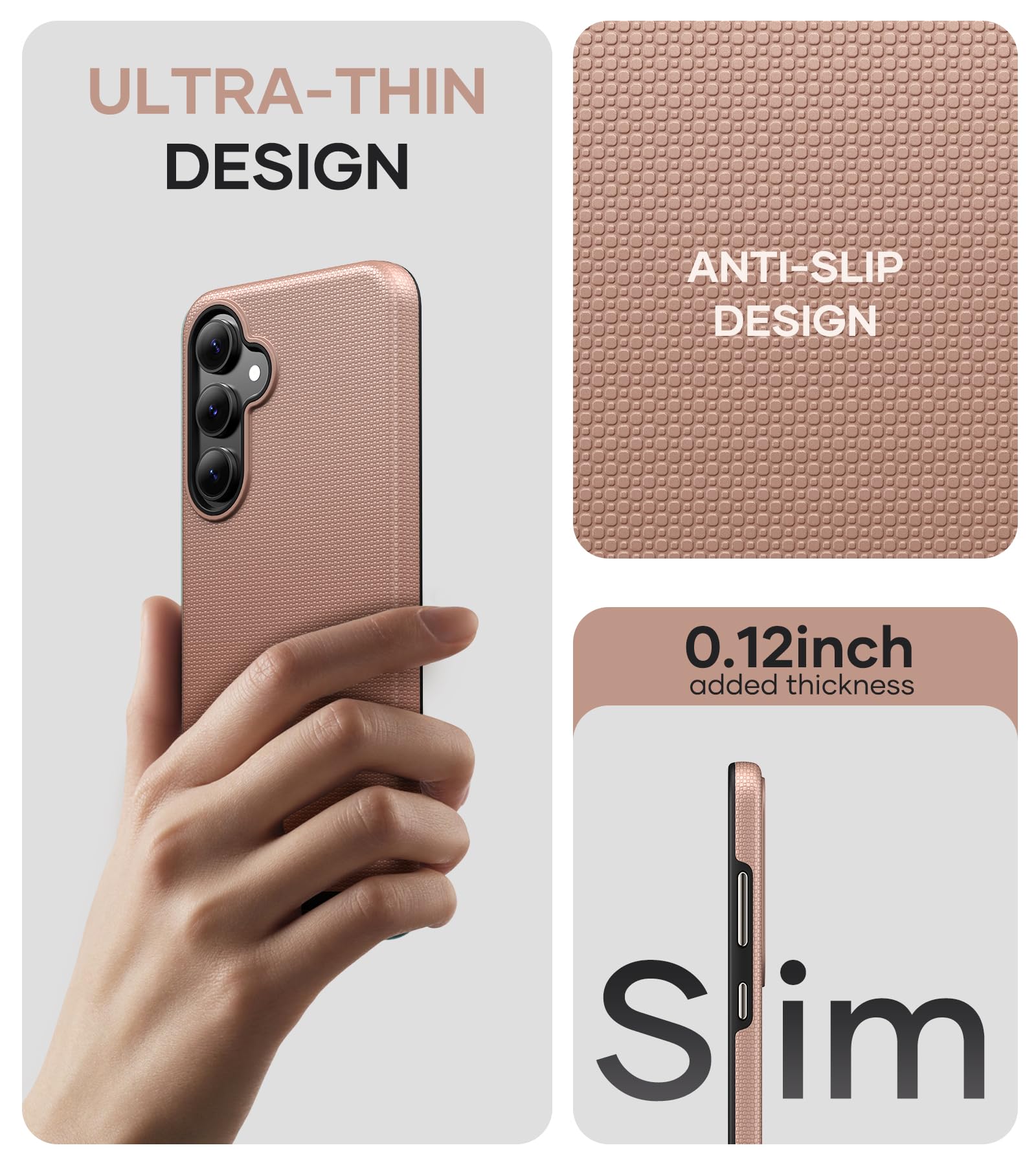 SSLOTSCASE Custodia protettiva per Samsung Galaxy S24 FE 2024, supporto per ricarica wireless, sottile, leggera, resistente, opaca, custodia protettiva per Galaxy S24 FE 2024, oro rosa