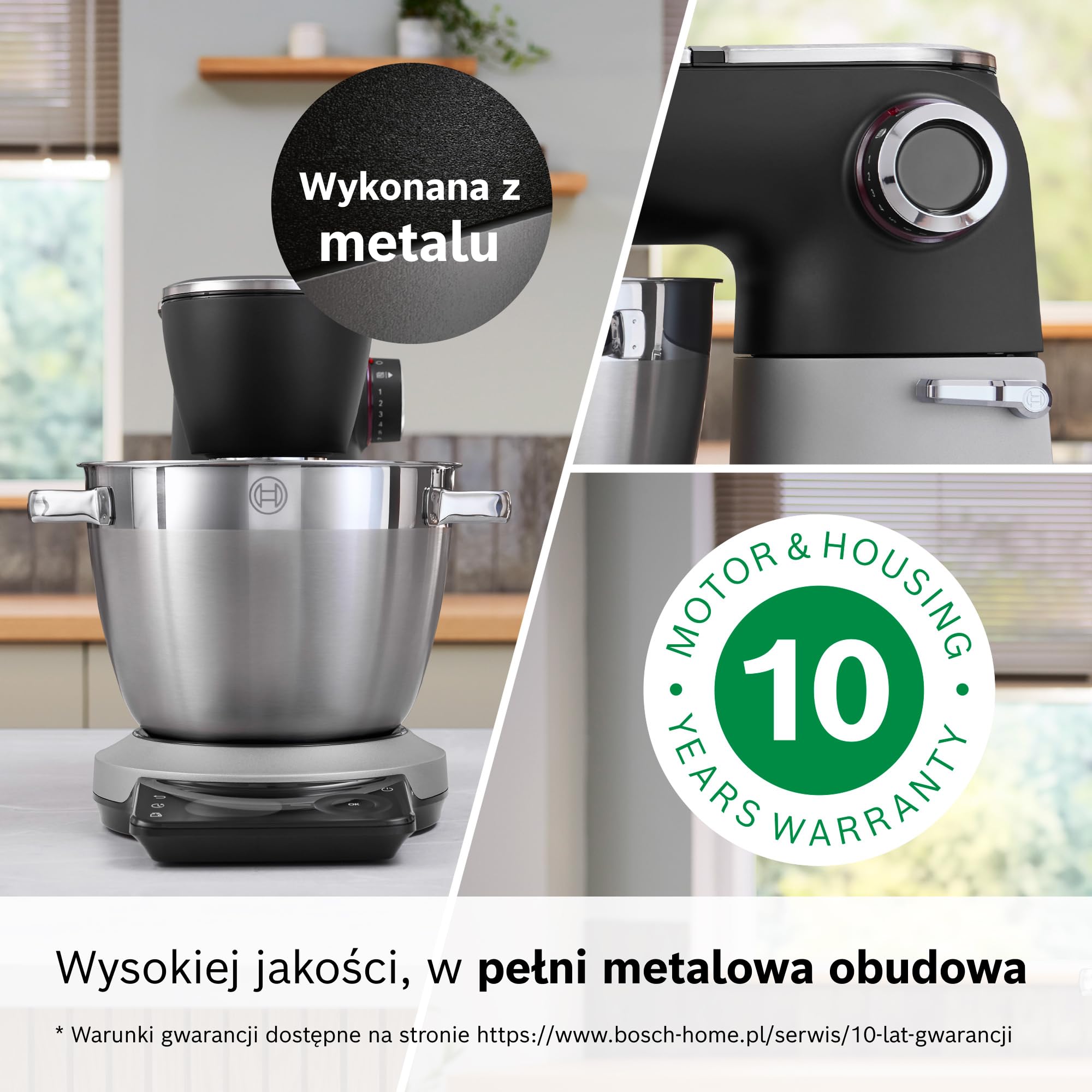 Bosch, robot kuchenny Serie 8, z wagą, silnik 1800 W chłodzony powietrzem, system mieszania planetarnego 3D, zestaw cukierniczya, misa 6,0 l, czarno-srebrna, metalowa obudowa, MUMS8ZS00