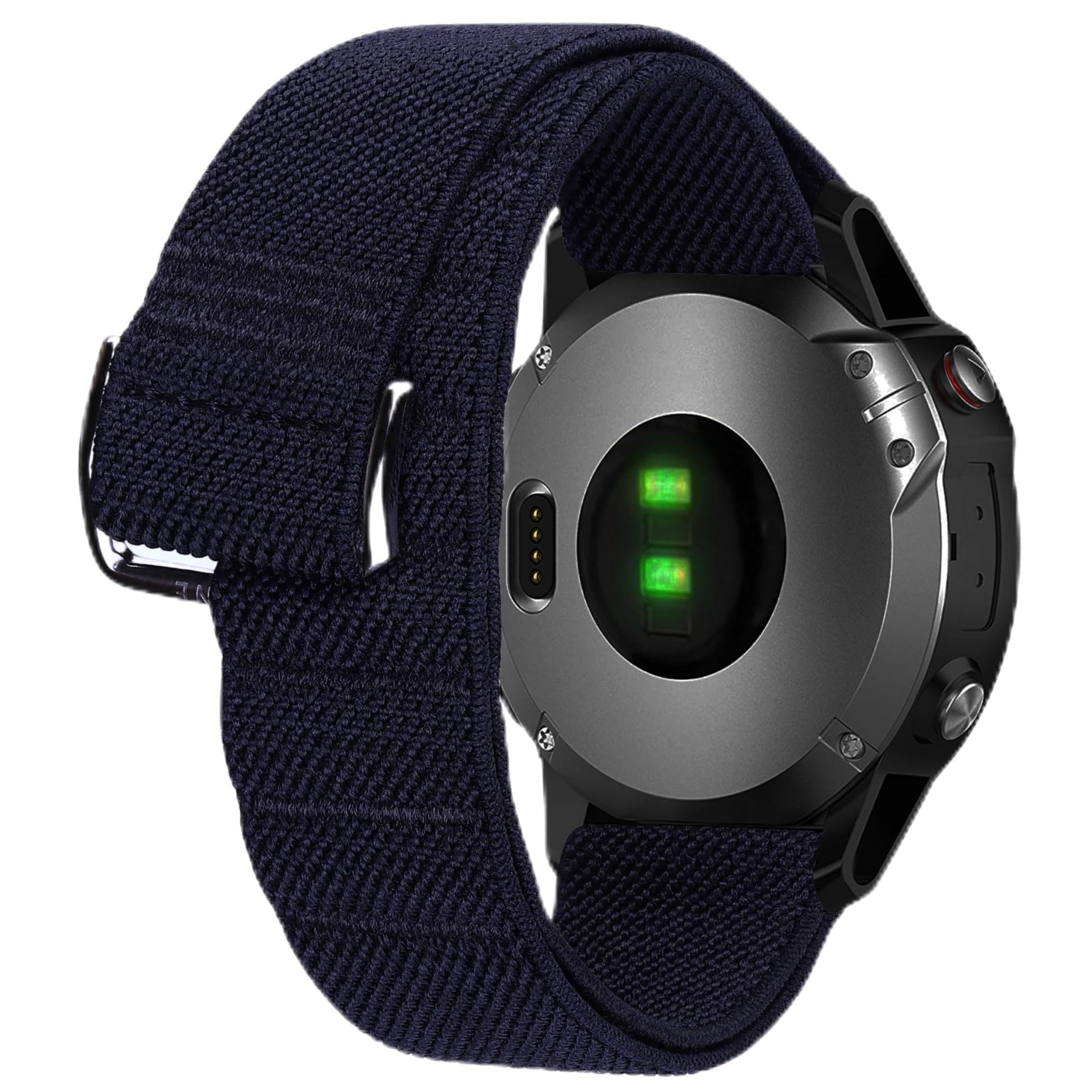 SUDENN Elastic Loop Band compatible with Garmin Watch 18mm 20mm 22mm 26mm Woven Nylon Stretchy G Hook and Loop Strap for Sport Fitness (Width 20mm / Length L, Black Black)