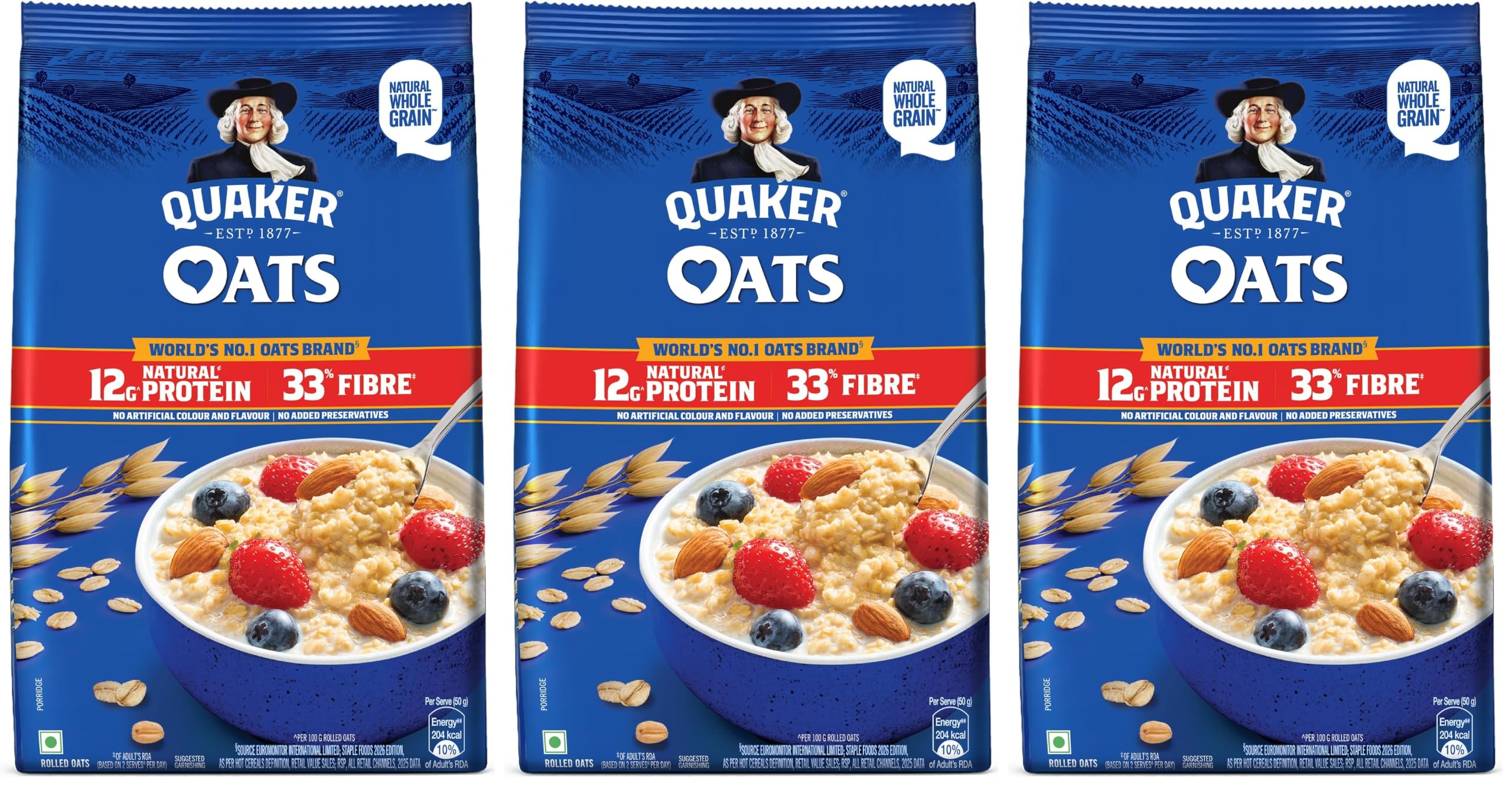 Quaker Oats 1.5kg, Rolled Oats Natural Wholegrain, Nutritious Breakfast Cereals, Dalia Porridge, Easy to Cook (Pack of 3)-picture-26