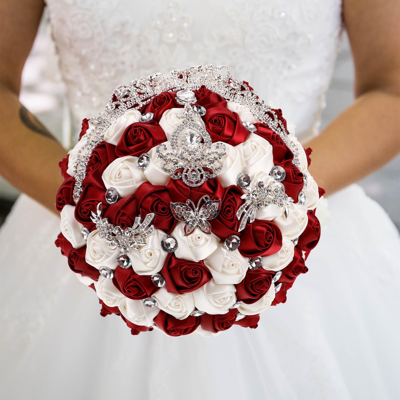 Zerodeko Bouquet da Sposa Artificiale Rose, Nastro e Strass per Cerimonia