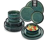 vancasso Plates and Bowls Set, Starry Stoneware Green Crockery Sets for 6 People,18 Piece Ceramic Dinnerware Sets with Dinner Plates, Dessert Plates, and Bowl Set, Dishwasher and Microwave Safe