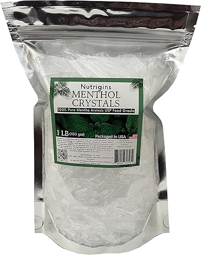 Cristal de mentol de 1 libra, orgánico puro 100% natural, cristales de mentol de menta y mentas de cristal de menta, Mentha Arvensis, viene en bolsa