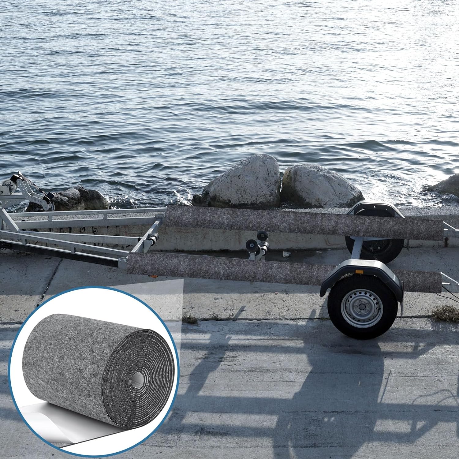 Soulchen 12in x 32ft Grey Boat Trailer Bunk Carpet with Adhesive, Marine Outdoor Polyester Marine Bunk Carpet for Boats Trailers and Ramps