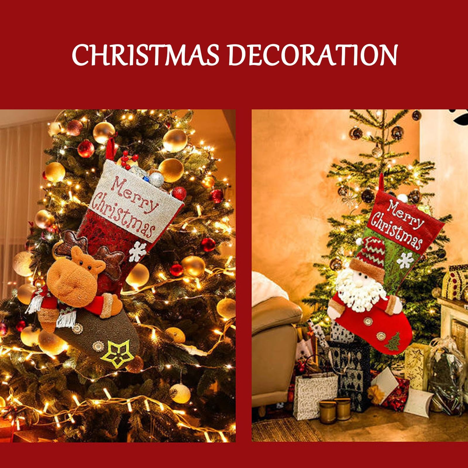 Weihnachtsstrumpf, Weihnachtsbaum Geschenktüte Bonbontasche, Nikolausstiefel Zum Befüllen, Nikolausstiefel Socken, Nikolaussocke Weihnachtsdekoration für Kamin, Weihnachtsbaum, Treppe(3PCS)