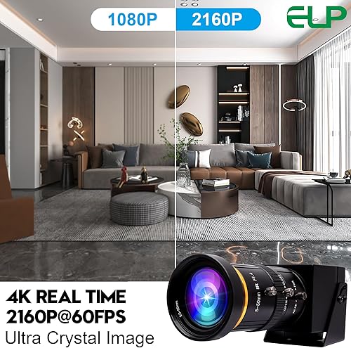 Miniatura 8 de ELP Cámara USB USB 4K USB 3.0 HDMI Zoom Manual Cámara Web 4K 60fps Cámara de PC Mini Cámara de Primer Plano para Computadora H.264 Telescopio Cámara