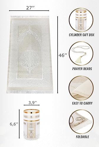 Miniatura 2 de ihvan online Alfombra de oración musulmana y cuentas de oración con caja de regalo cilíndrica de diseño elegante, Janamaz, suave sajadah, juego de