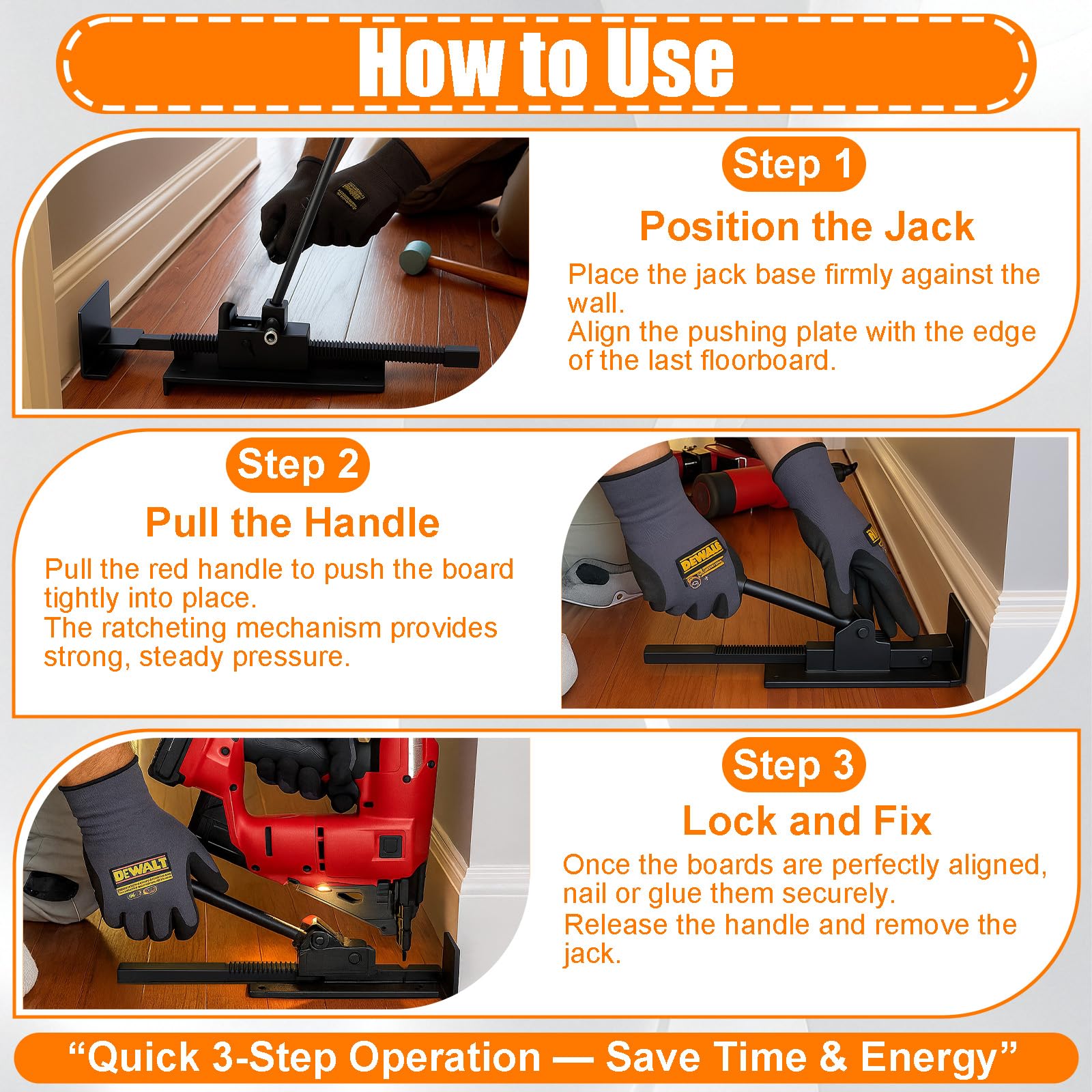 Heavy Duty Ratcheting Hardwood Floor Jack – Tightens Laminate, Wood, Vinyl Planks, For Pro & DIY Installation