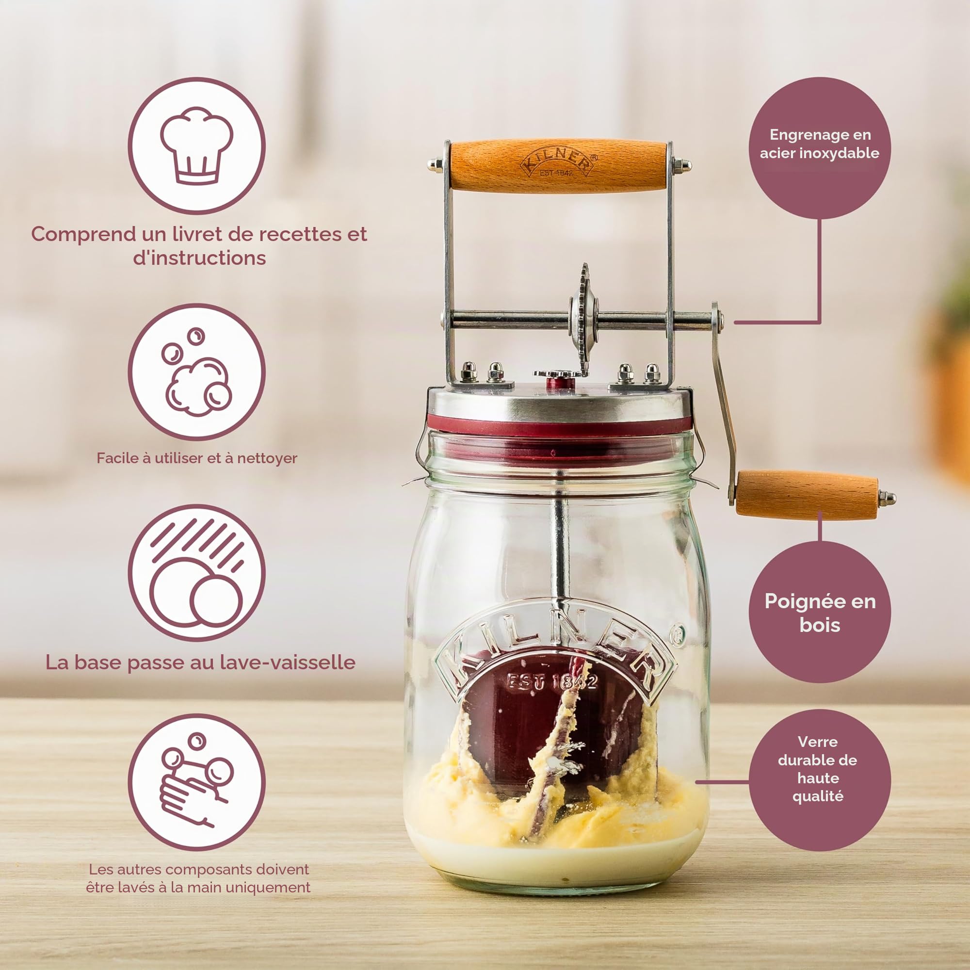 Kilner Baratte à beurre 1L en verre