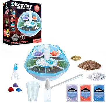Discovery™ DIY Light-Up LED Terrarium - Plants & Crystals Geodome Grow Kit, 3 Colorful Crystal Formations, Rye Grass, Education STEM Activity Set, Indoor Science Experiment, Chemistry Gift