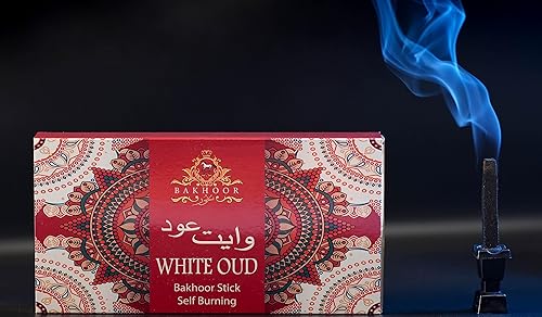 Incienso prémium de Dubai Oud Sticks  Paquete de 12  Sin químicos y relajante  Exquisita mezcla de sándalo, Oud, ámbar con soporte (blanco)