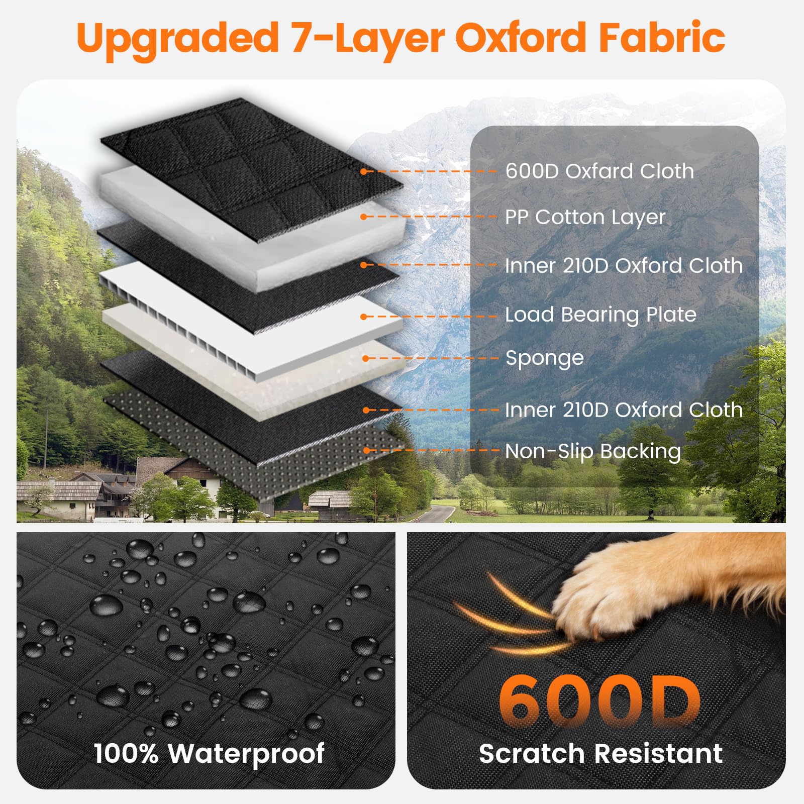 Dog Seat Cover for Back Seat Hard Bottom,Holds 500 lbs,Waterproof Dog Car Seat Cover for Back Seat Extender,Scratch-Proof Pet Hammock for Car,SUV,Truck - with Mesh Window & Storage,Black - image 3