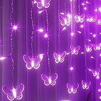 Vista 9 de Cortina de luces de mariposa de 20 pies, 120 luces LED para ventana, luces de hadas USB, 24 mariposas, 8 modos con control remoto para habitación
