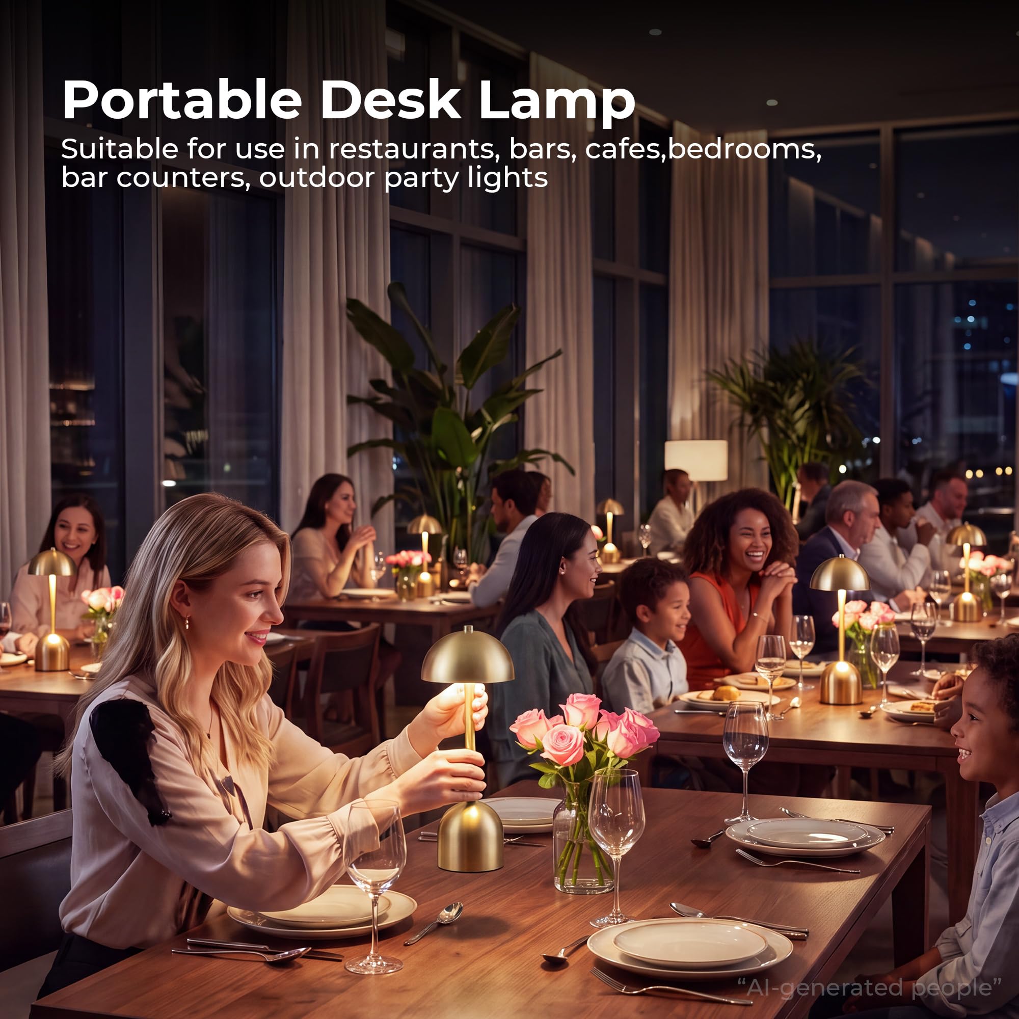 Lot de 2 lampes de table sans fil rechargeables dorées