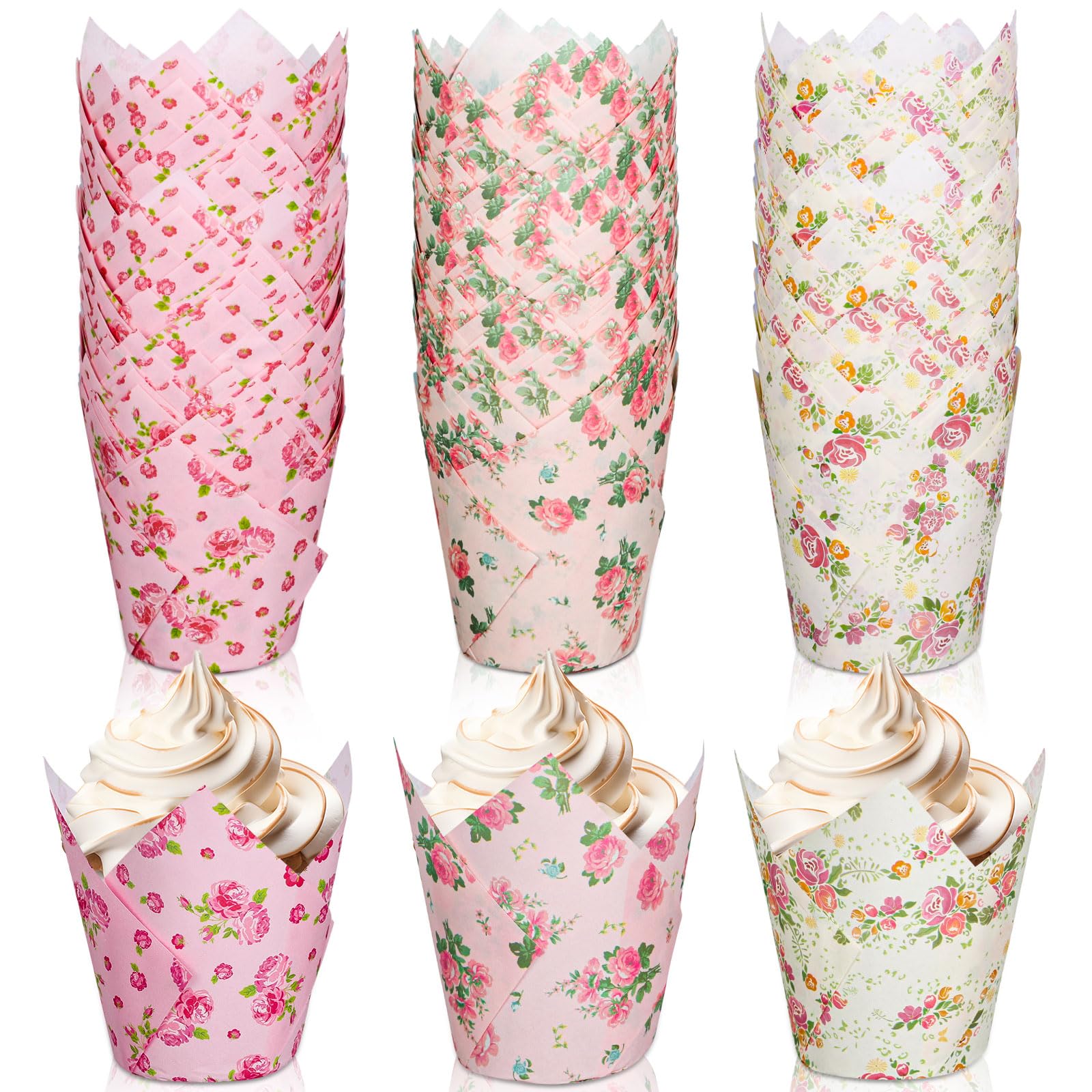 HARFINGTON Tulip Cupcake Liners – 50-Pack Pink Greaseproof Baking Cups For Muffins, Parties & Holidays - View #7