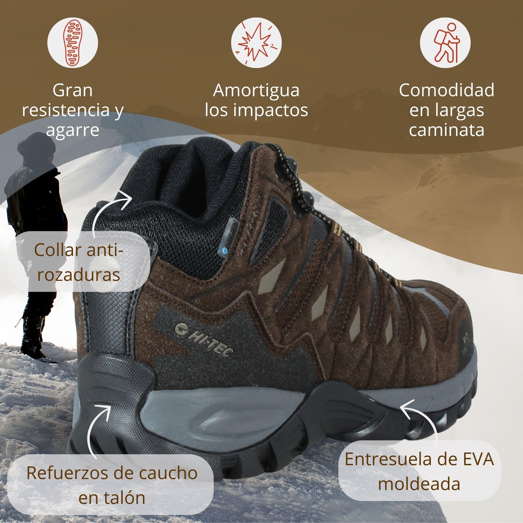 HI-TEC Corzo Mid WP - botas trekking,zapatillas montaña hombre,impermeables, ajuste seguro, protección del empeine, estabilidad en terrenos difíciles, excelente amortiguación, tracción superior