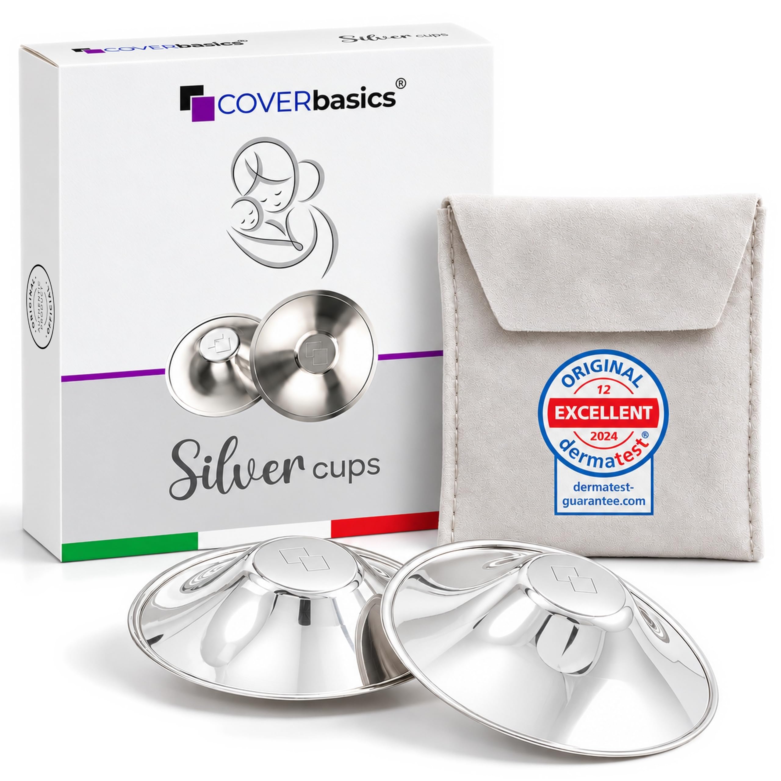 COVERbasics Coppette Paracapezzoli in Argento per L'Allattamento | Protezione capezzoli sensibili pre post parto, Aiuta a lenire ragadi al seno, Dispositivo Medico dermatologicamente testato