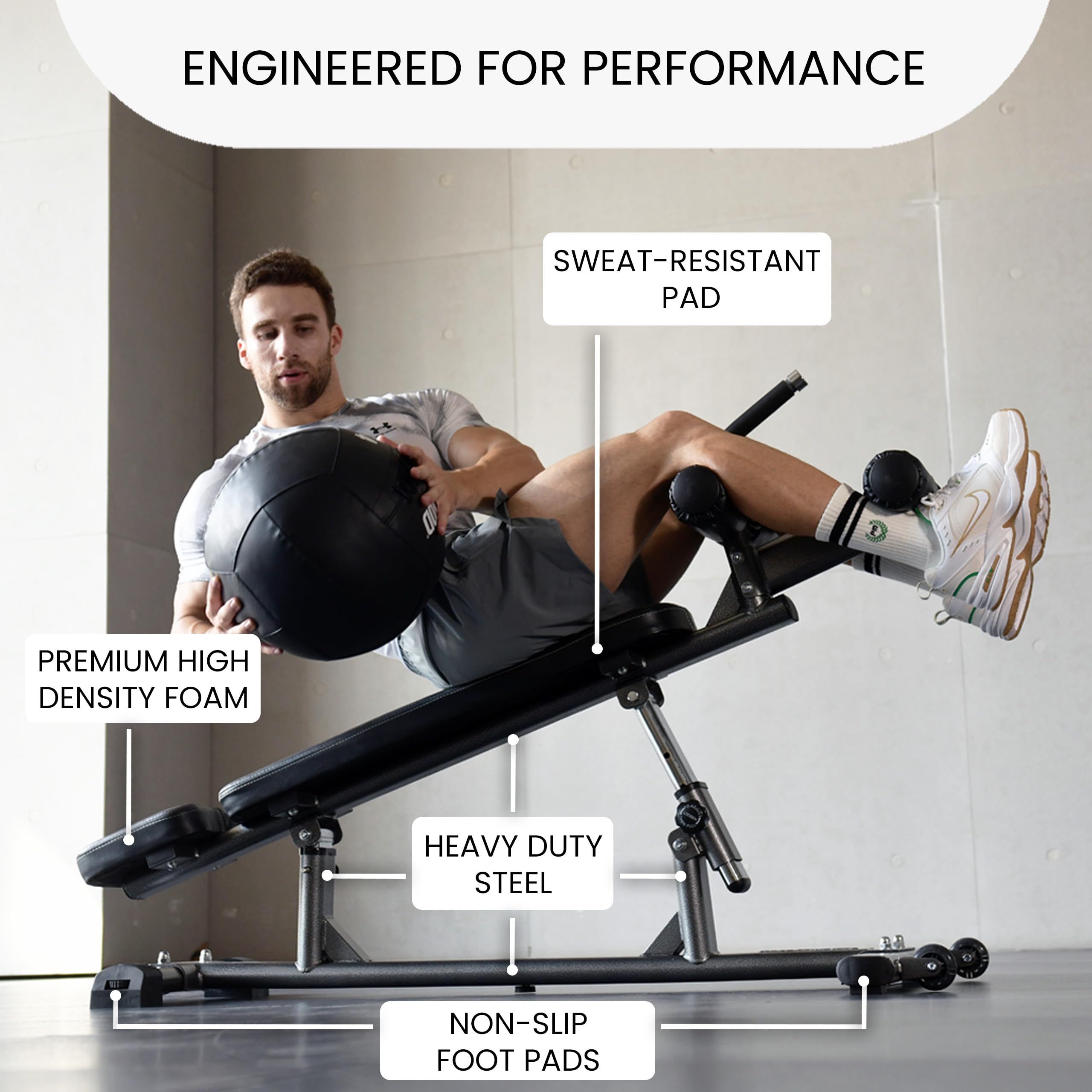 Sit Up Bench with Reverse Crunch Handle for Ab Bench Exercises - Abdominal Exercise Equipment with 3 Adjustable Height Settings