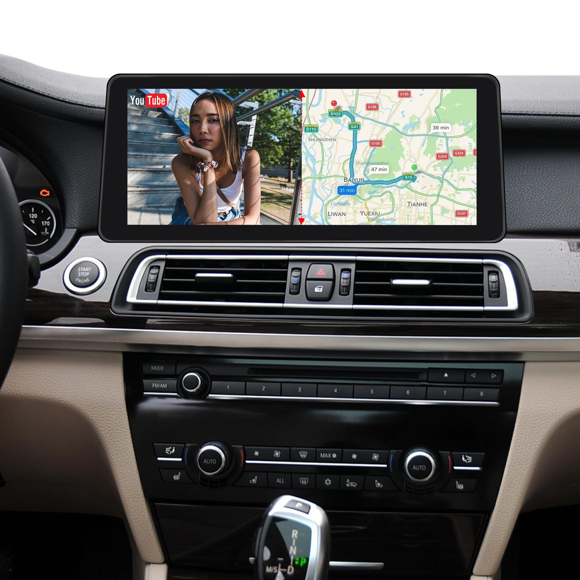 Aktualizacja ekranu Android 30.3 cm do BMW serii 7 F01 F02 F03 CIC, CarPlay, Android Auto, lustrzane odbicie ekranu, podzielony ekran, Wi-Fi, muzyka, nawigacja, kamery samochodowe, Netflix Spotify