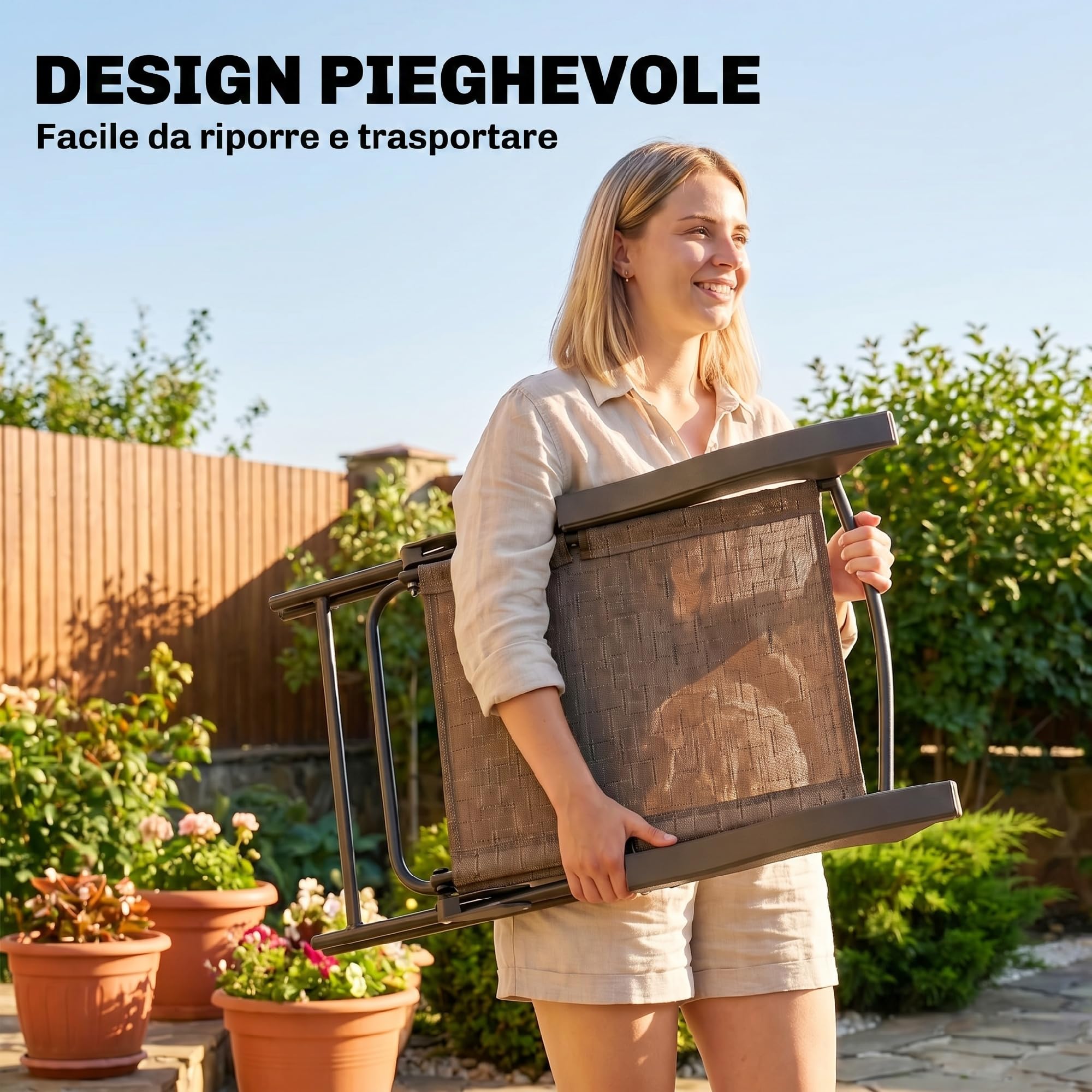 Outsunny Tavolino con 2 Sedie Set Mobili 3pz Pieghevole Regolabile Esterno Textilene Marrone