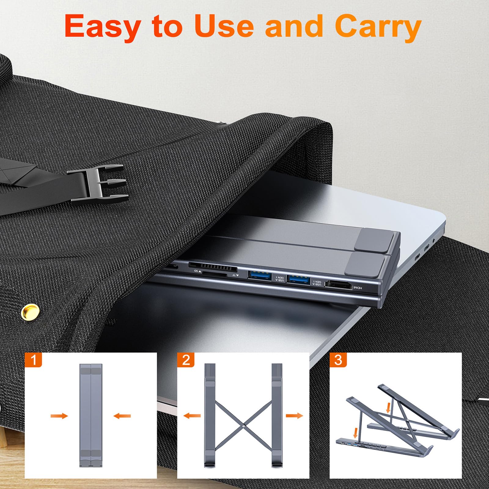 Stacja dokująca USB-C stojak na laptopa, 8 w 1, koncentrator USB C, składany stojak na tablet z 4K HDMI, USB 3.0, PD 100 W, karta SD/TF, uniwersalna stacja dokująca do MacBooka/MacBooka Pro