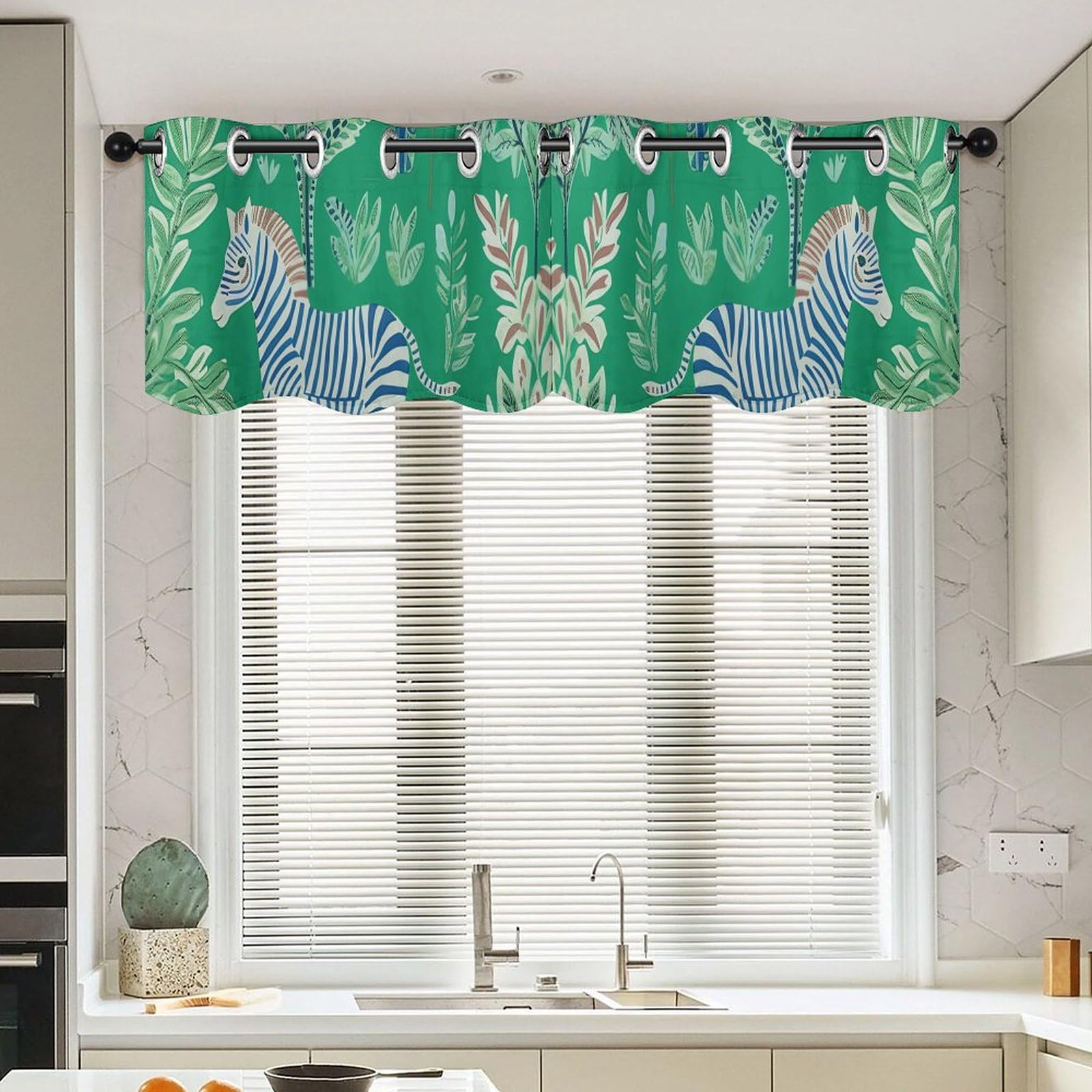 Elegantes cenefas de ventana estilo Chinoiserie: juego de dos cortinas cortas de cebra
