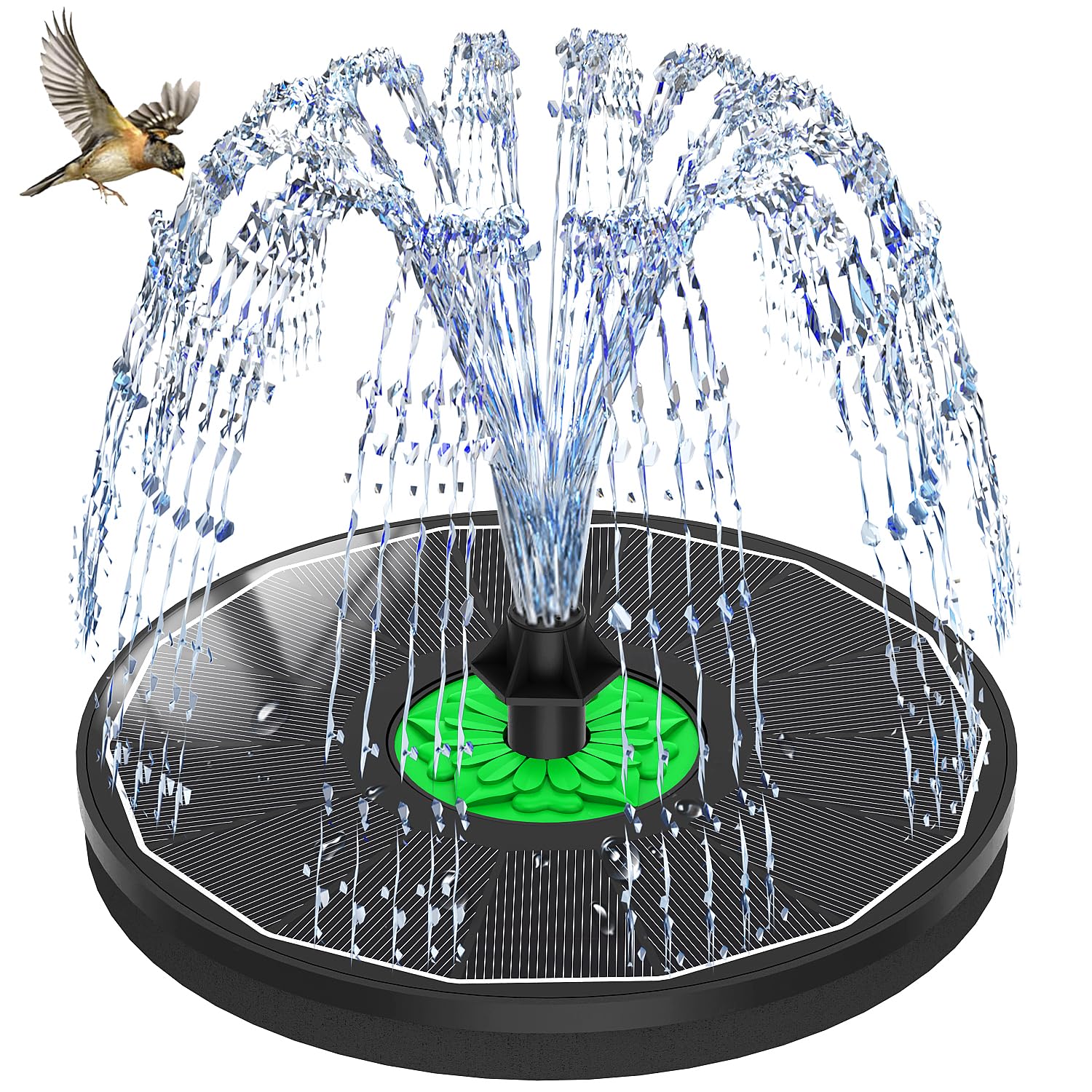 Solar Springbrunnen mit 3.5W Glas Solarpanel, Solar Teichpumpe 2026 Upgrade, Runden Solarbrunnen mit 8 Düsen & 4 Fixe Rohre Solar Wasserpumpe Solar Schwimmender Fontäne Pumpe für Garten, Vogel-Bad