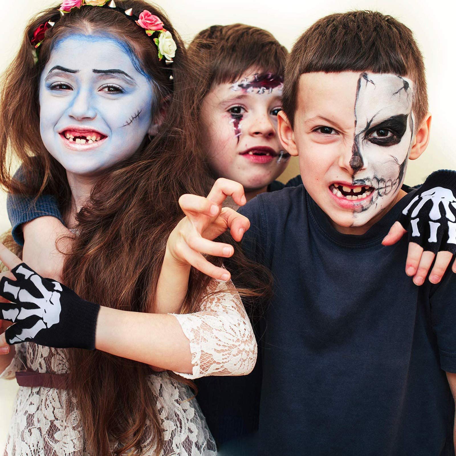 RNTOP Toddler Baby Winter Warm Knitted Gloves Kids Skeleton Fingerless Mitten for Boy Girls Gloves (Black1, One Size)