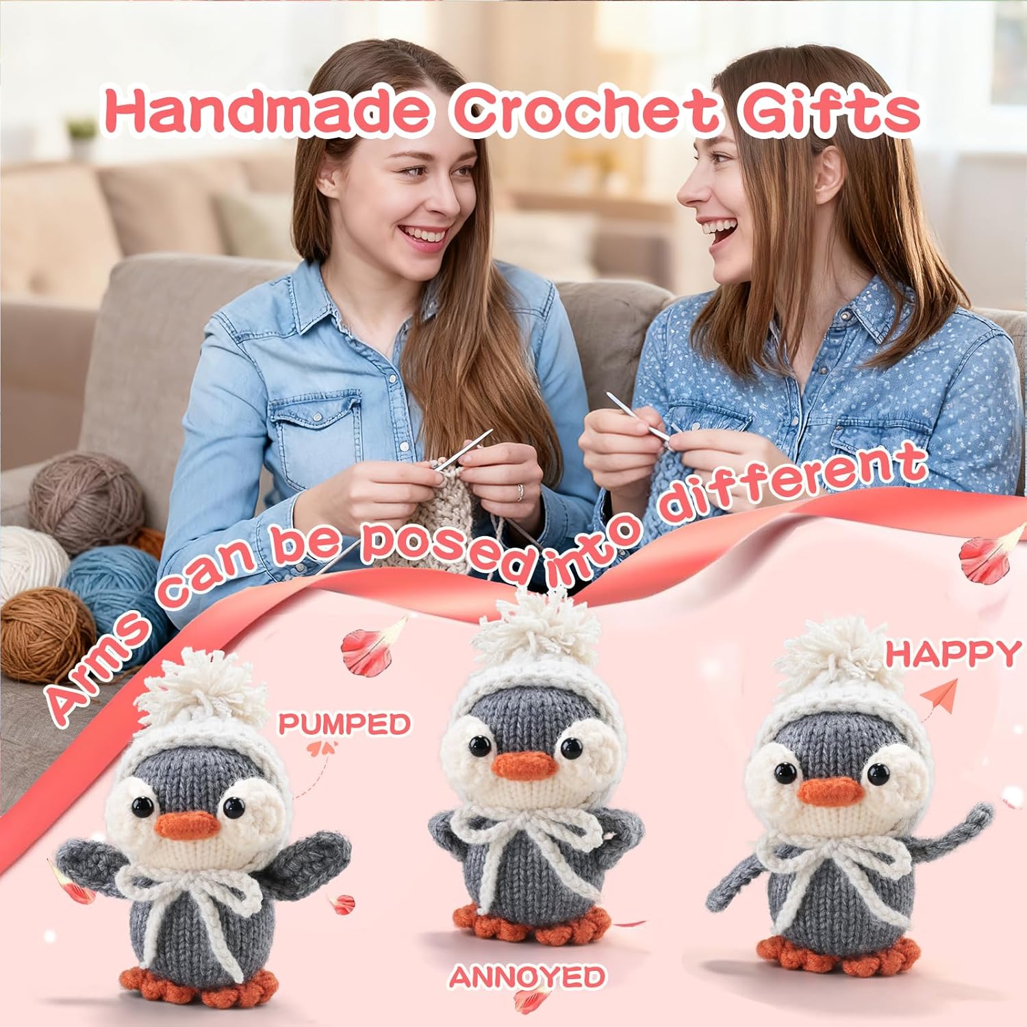 Handmade Crochet Penguin Plush, Birthday Gift for Friends, Colleagues, Teens, Sisters, Brothers, Him & Her, Inspirational Encouragement & Appreciation Gift, Positive Heartwarming Decor