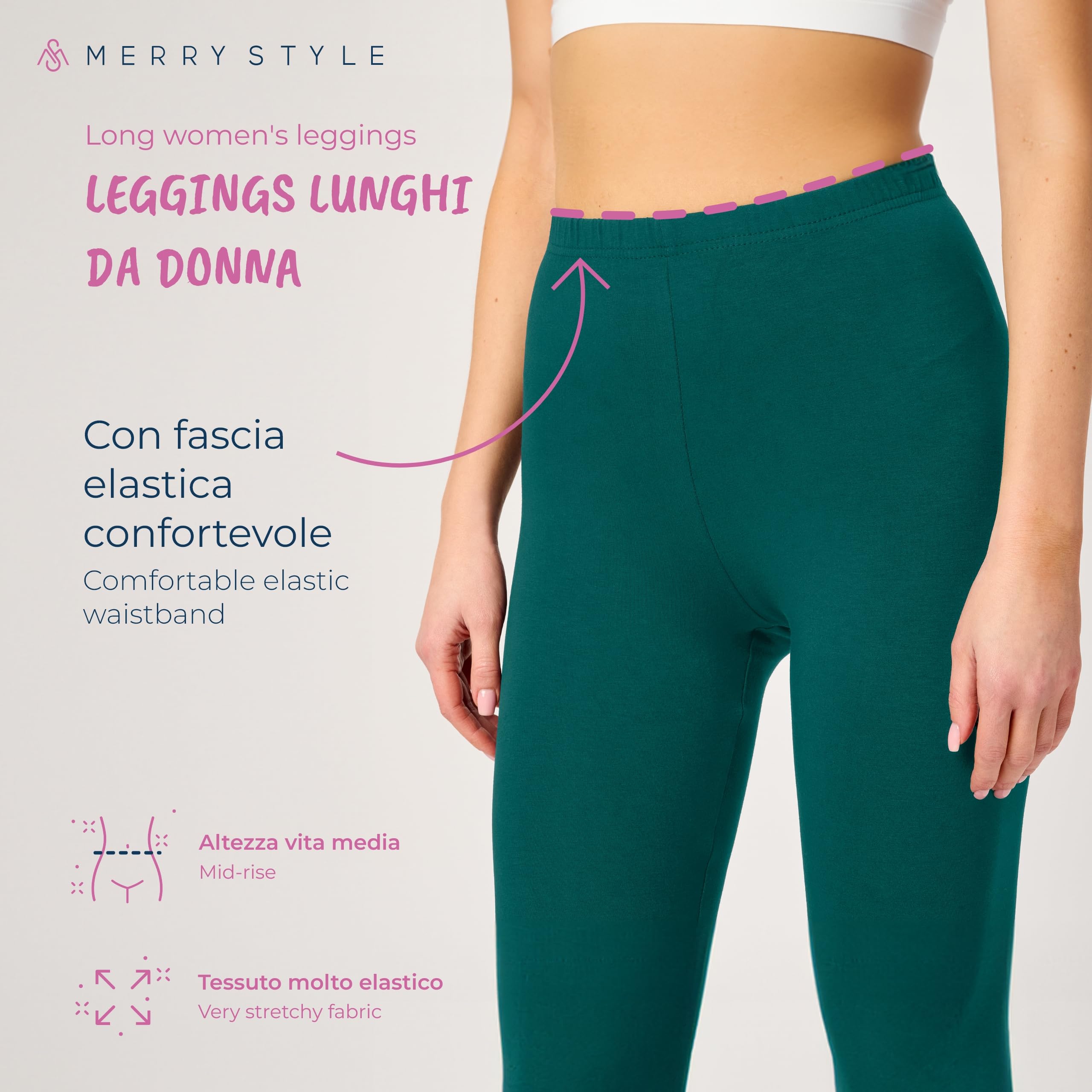 Merry Style Leggings Lunghi Donna in Viscosa con Elastan Ampia Pantaloni Donna Banda Elastica Leggins per Casa Palestra Tempo Libero MS10-143