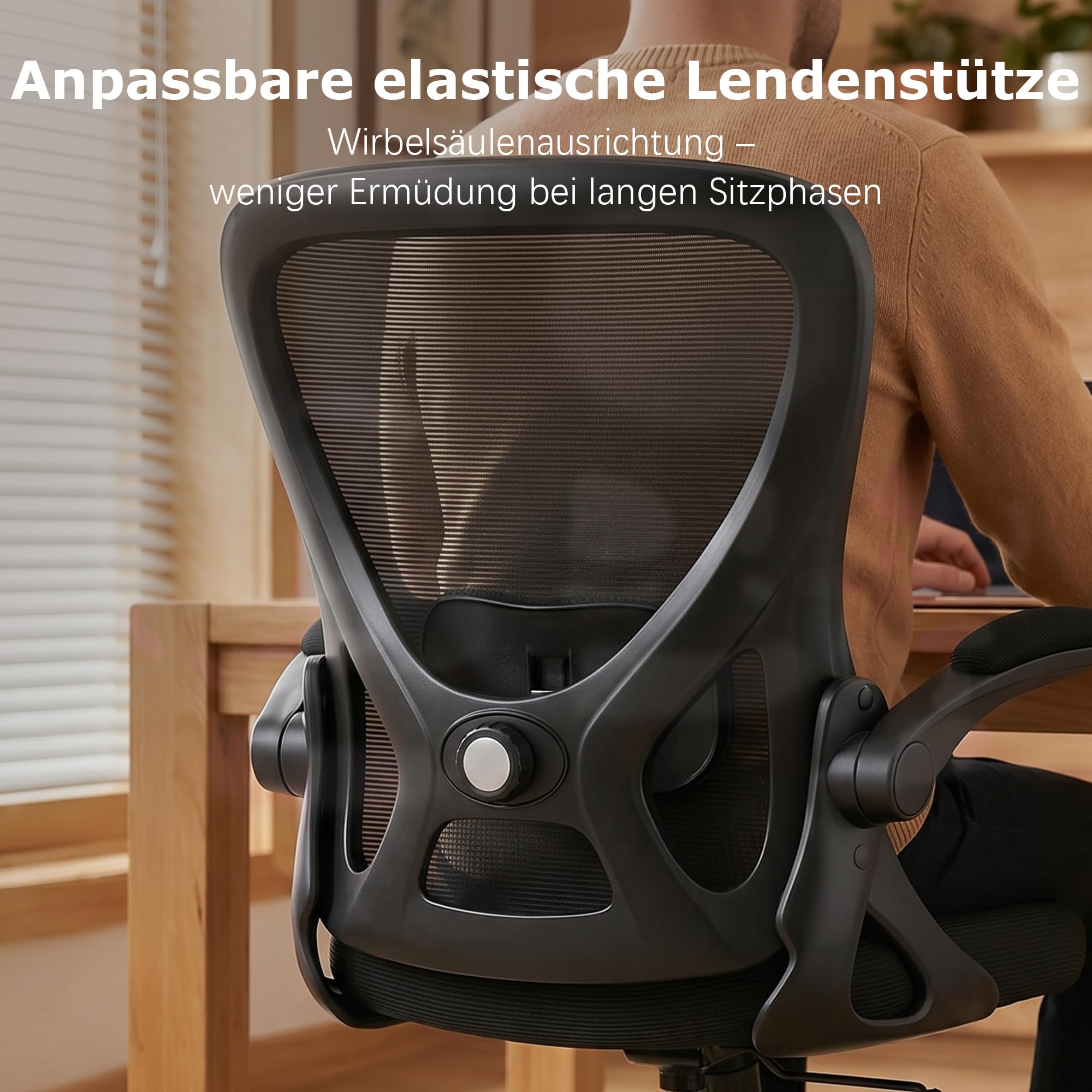 Ergonomischer Bürostuhl mit hochklappbaren Armlehnen, Schwarz