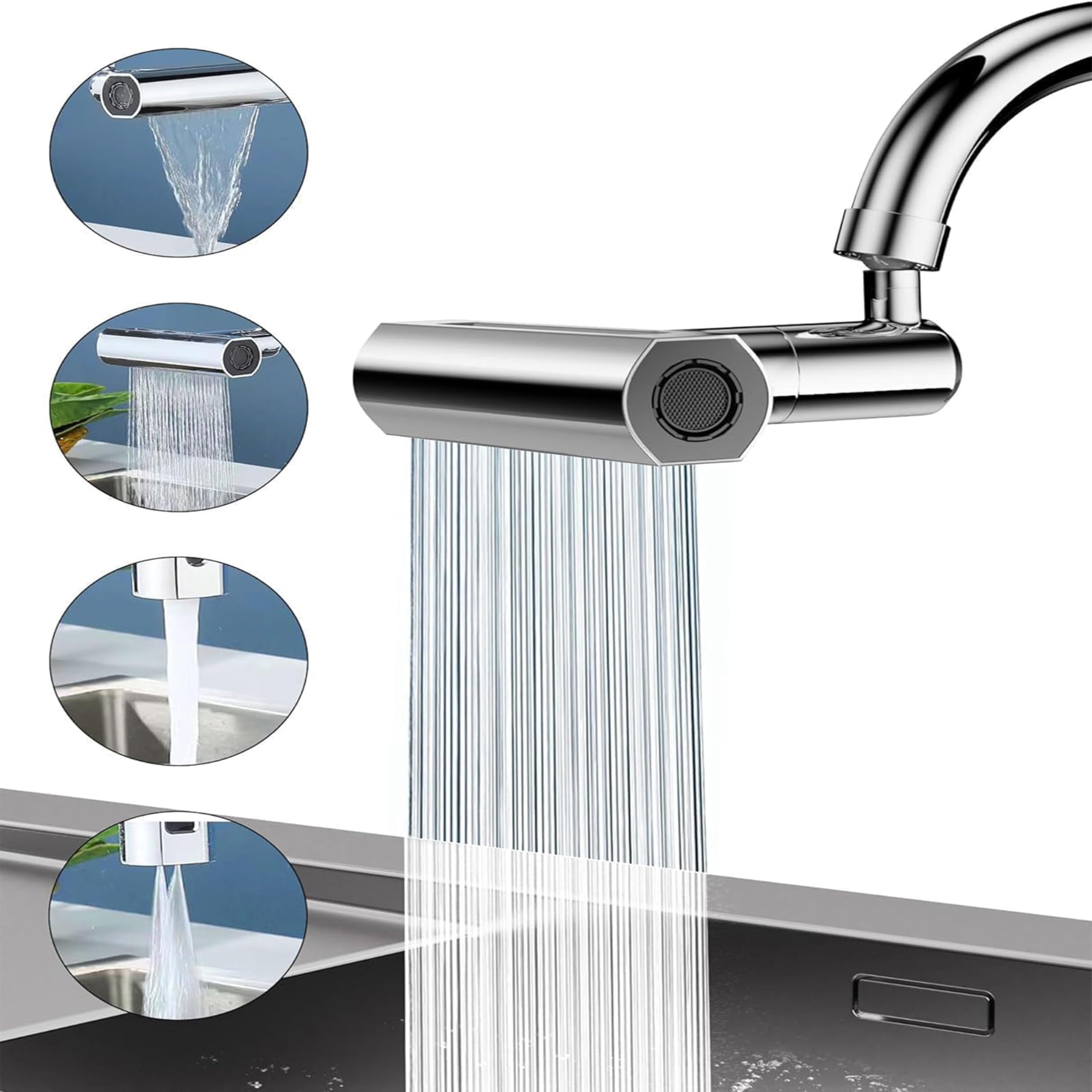 VniQ Tap Extender 4 Mode - Kitchen Sink Faucet Sprayer Attachment with 360° Rotatable Splash Filter, 4 Function Modes, Brushed Brass & ABS Finish-picture-14