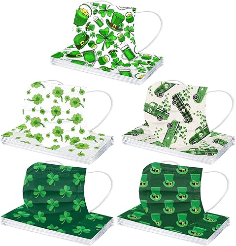 Miniatura 2 de 50 mascarillas desechables para el día de San Patricio para adultos diseño de trébol verde para fiestas de vacaciones de mujer