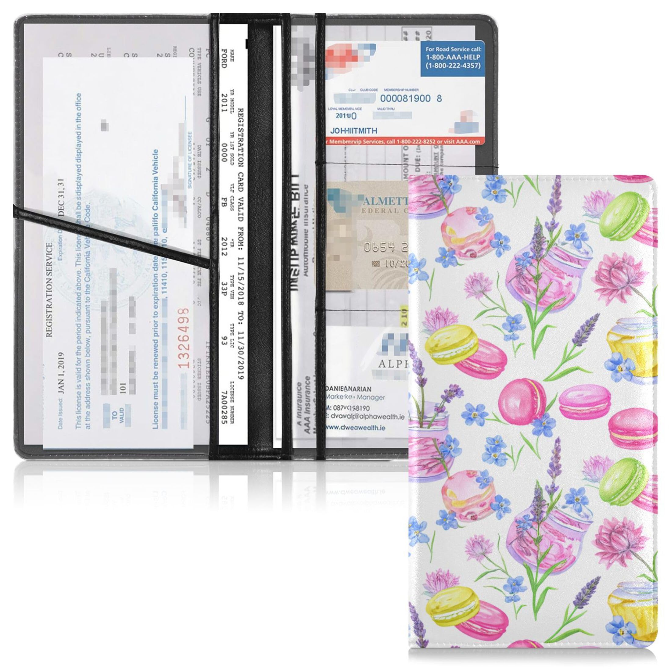 Kigai Watercolor Drinks Car Registration and Insurance Holder Vehicle Glove Box Organizer Car Document Holder for Driver's License and Cards