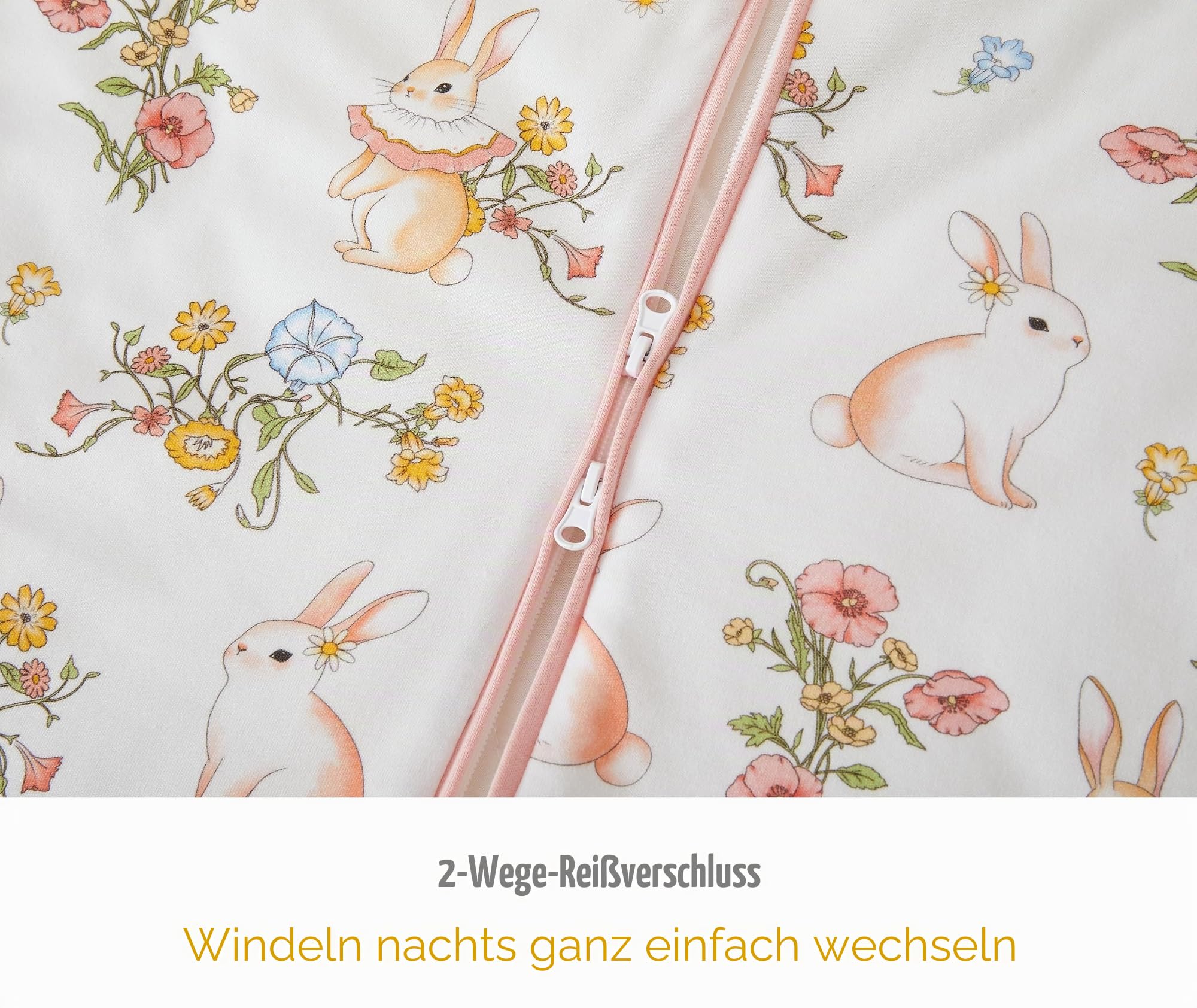 Chilsuessy Winter Kinder Schlafsack mit abnehmbaren Ärmeln Super Warm Babyschlafsack für Jungen und Mädchen von 1 bis 10 Jahre alt, 3.5 Tog/Garten Kaninchen, XL (130-150 cm)