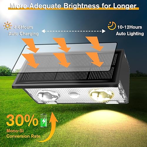Miniatura 5 de Uspring Paquete de 4 luces solares para cerca, luces solares ultra brillantes para cerca, luces solares de arriba y abajo, luces solares para