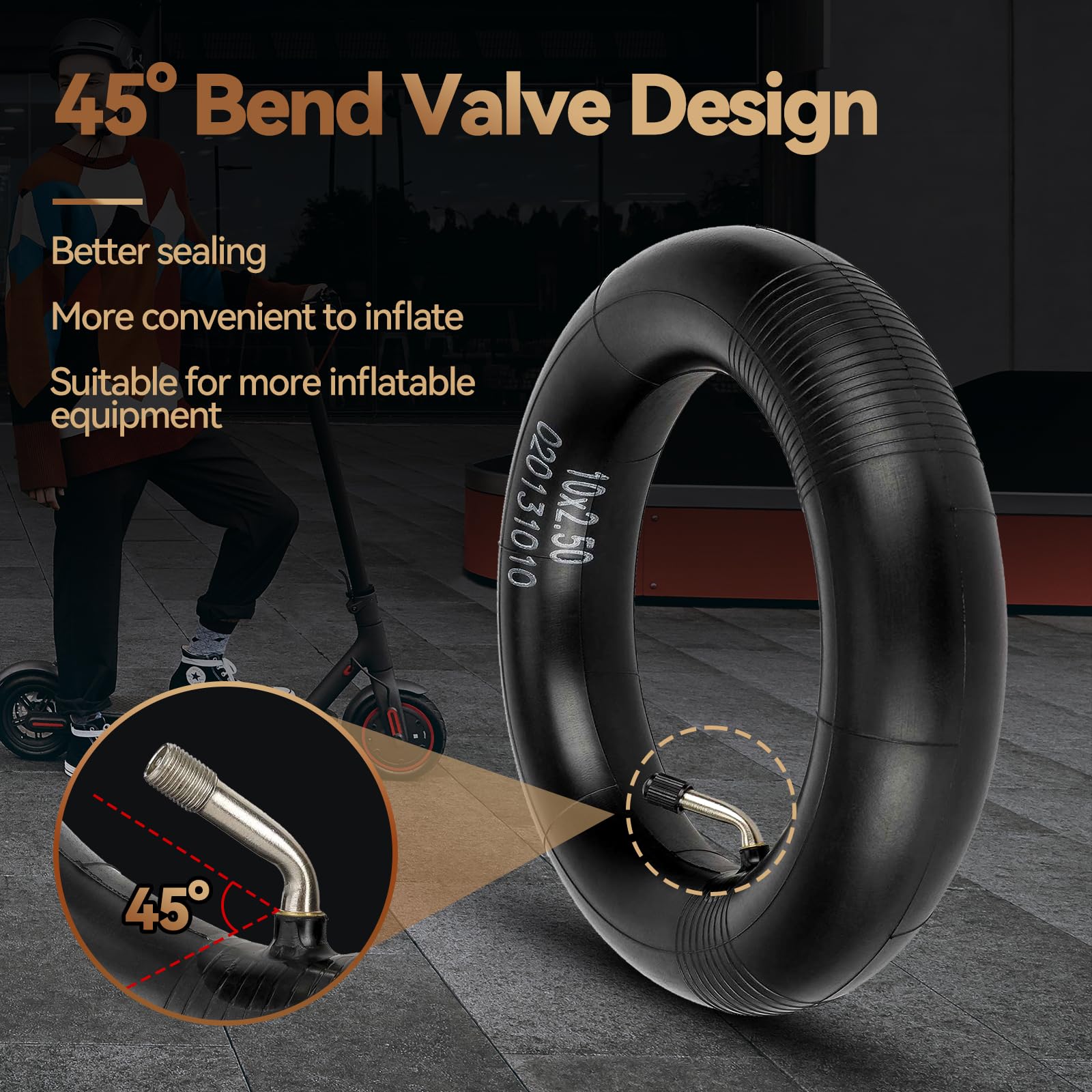 Chambre à Air 10x2.5 Pour Trottinette électrique – Valve Coudée TR87, Renforcée 1,9 Mm, Compatible Ninebot Max, Zero 10x, Hiboy, Etc.