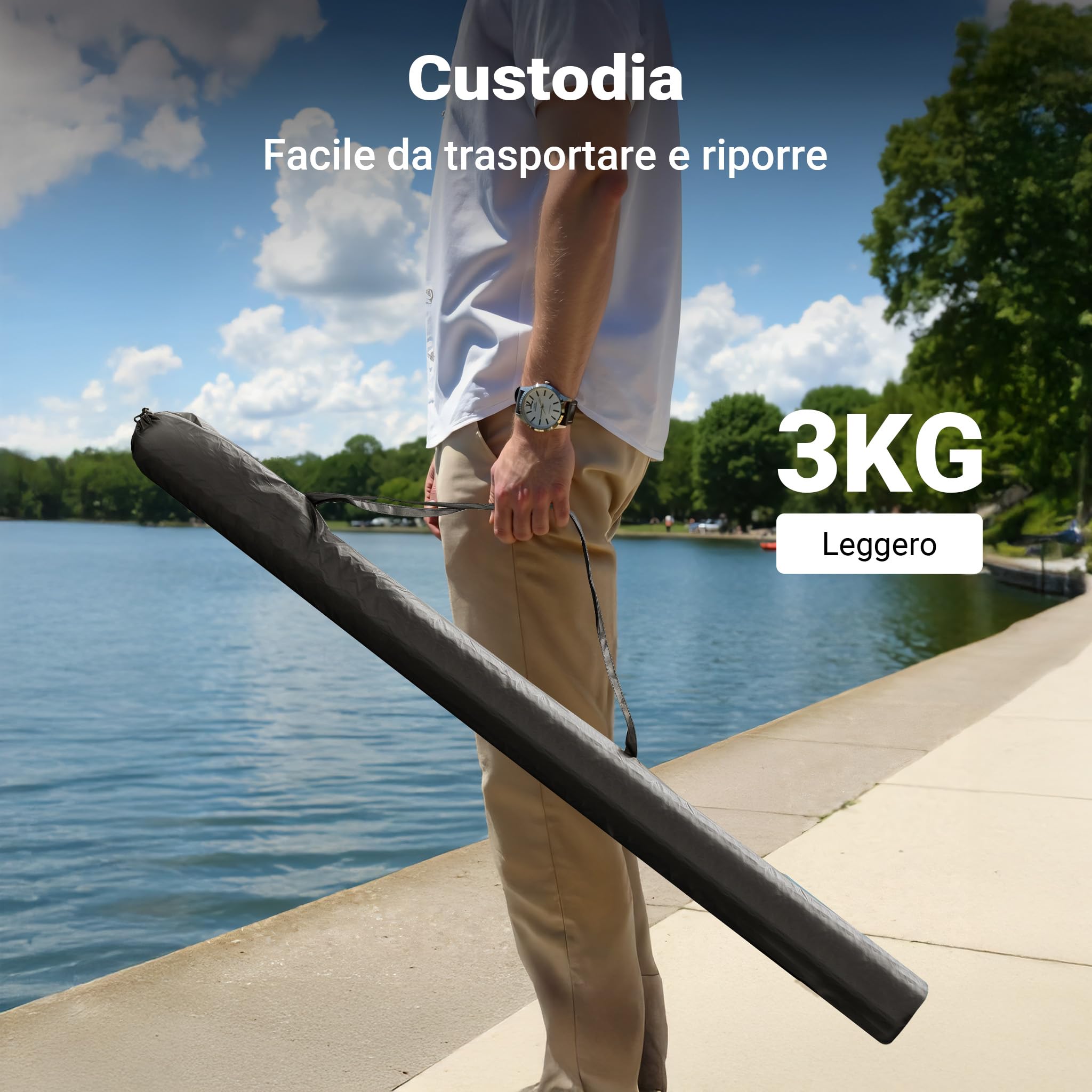 Wiltec Ombrellone da pesca con tenda e due finestre 250 cm Protegge da vento e pioggia